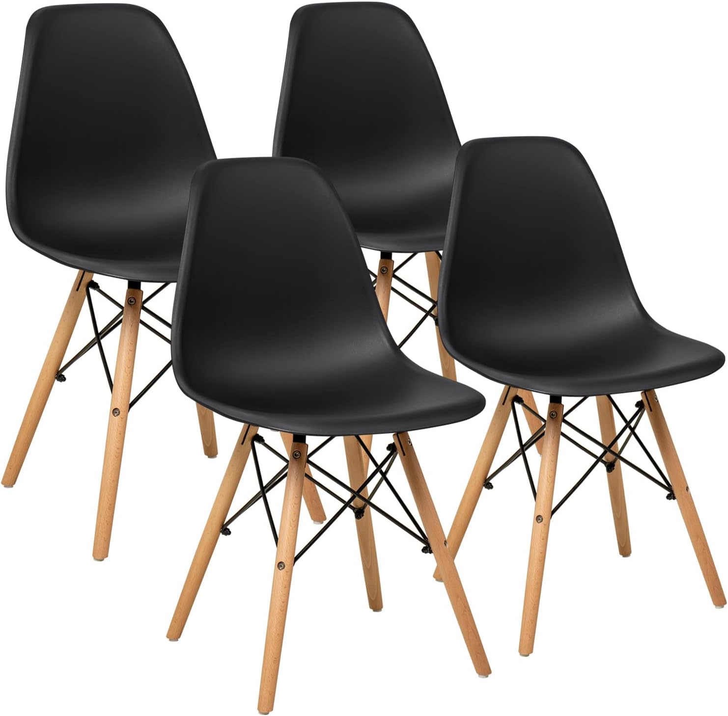 Pre Assembled Dining Room Chair Set of 4, Mid-Century Side Chairs DSW Shell Plastic Chair, Kitchen, Dining, Living Room, Outdoor Lounge (Black)