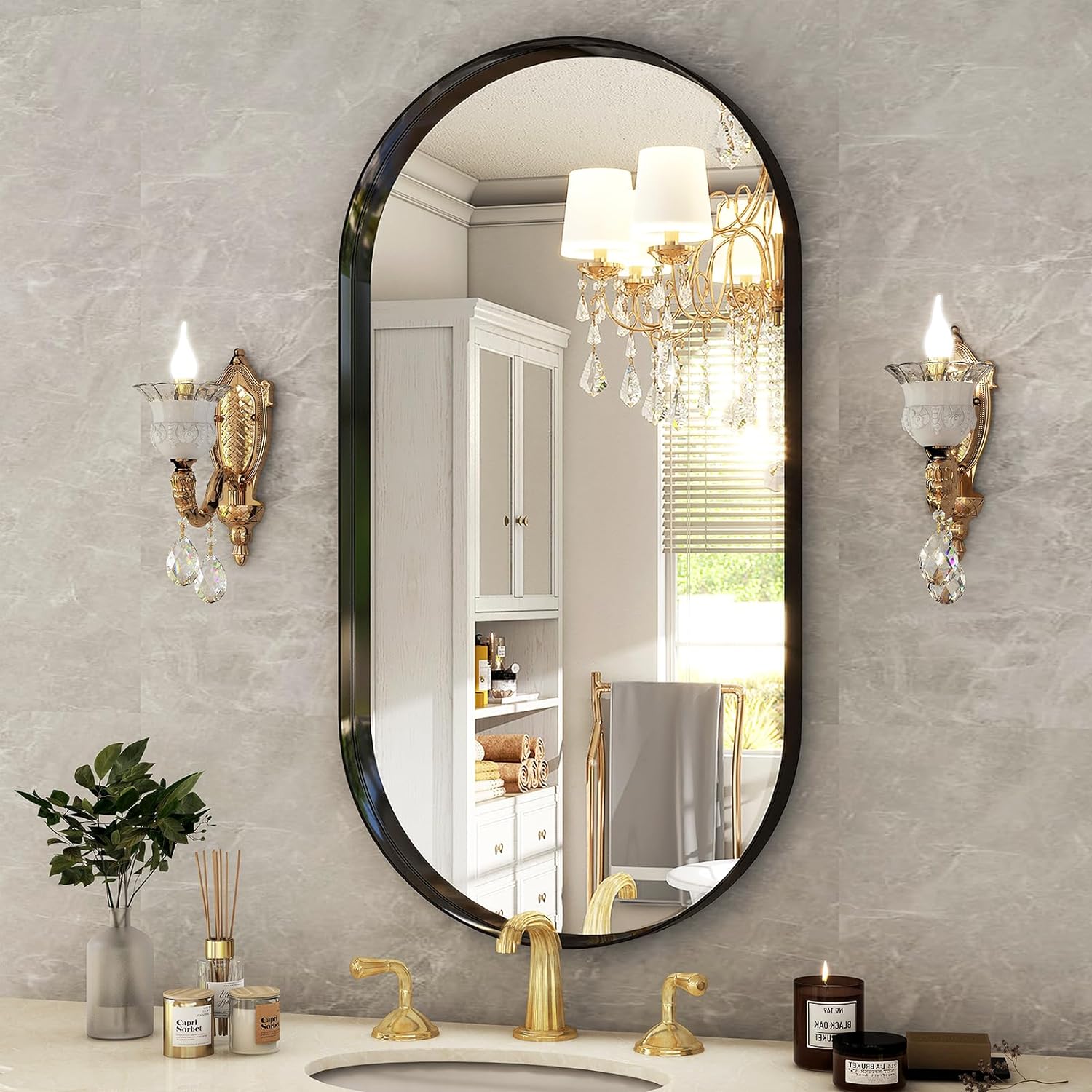 38 X 22 Inch Oval Mirrors for Bathroom - Wall Mirror for Bathroom Black Framed Bathroom Mirror, Modern Mirror for Wall with Rounded Corners Entryway Decorative Farmhouse Vanity Mirror