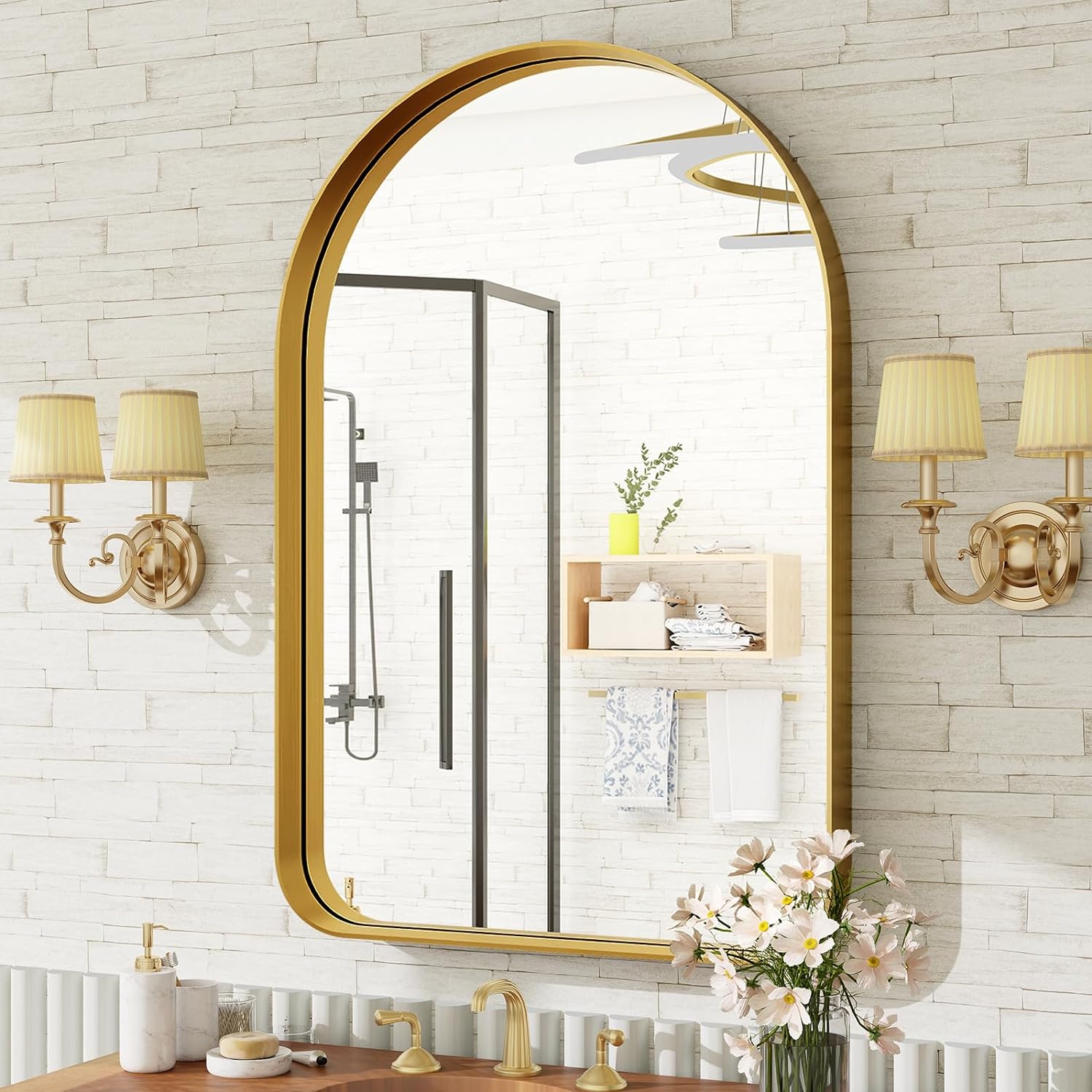 Arched Bathroom Mirror - 36x24 Inch Gold Bathroom Mirror for Wall - Aluminum Alloy Framed Mirror - Arched Top Bathroom Vanity Mirror for Living Room, Bedroom, Mantel, Entryway, and Hallways