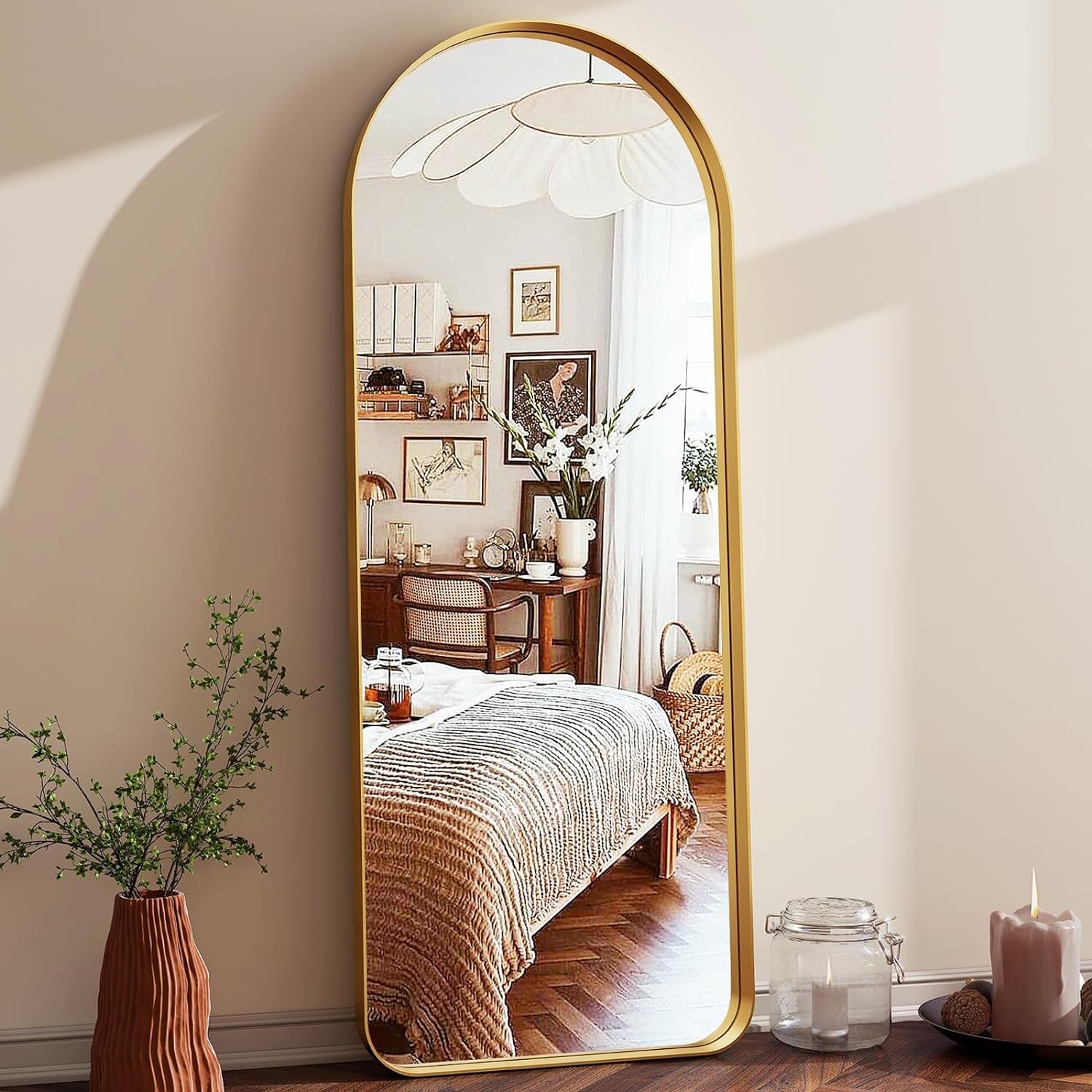 Arched Full Length Mirror 64x21 - Floor Mirrors with Aluminum Alloy Frame Free-Standing Wall Mounted or Leaning Large Bedroom Dressing Mirror for Living Room Bedroom Cloakroom, Vanity Mirror,Gold