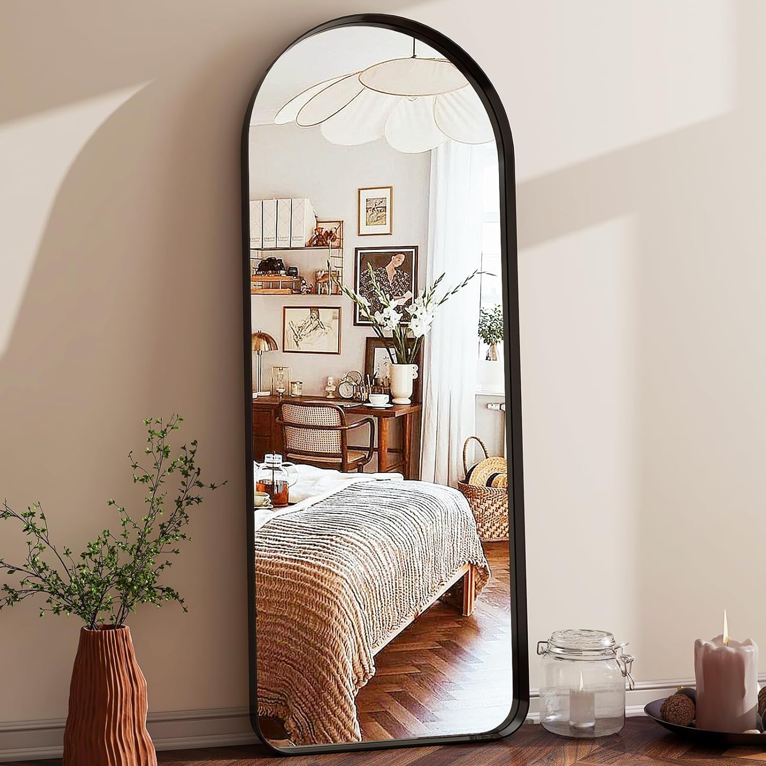 Arched Full Length Mirror 64x21 - Floor Mirrors with Aluminum Alloy Frame Free-Standing Wall Mounted or Leaning Large Bedroom Dressing Mirror for Living Room Bedroom Cloakroom, Vanity Mirror,Black