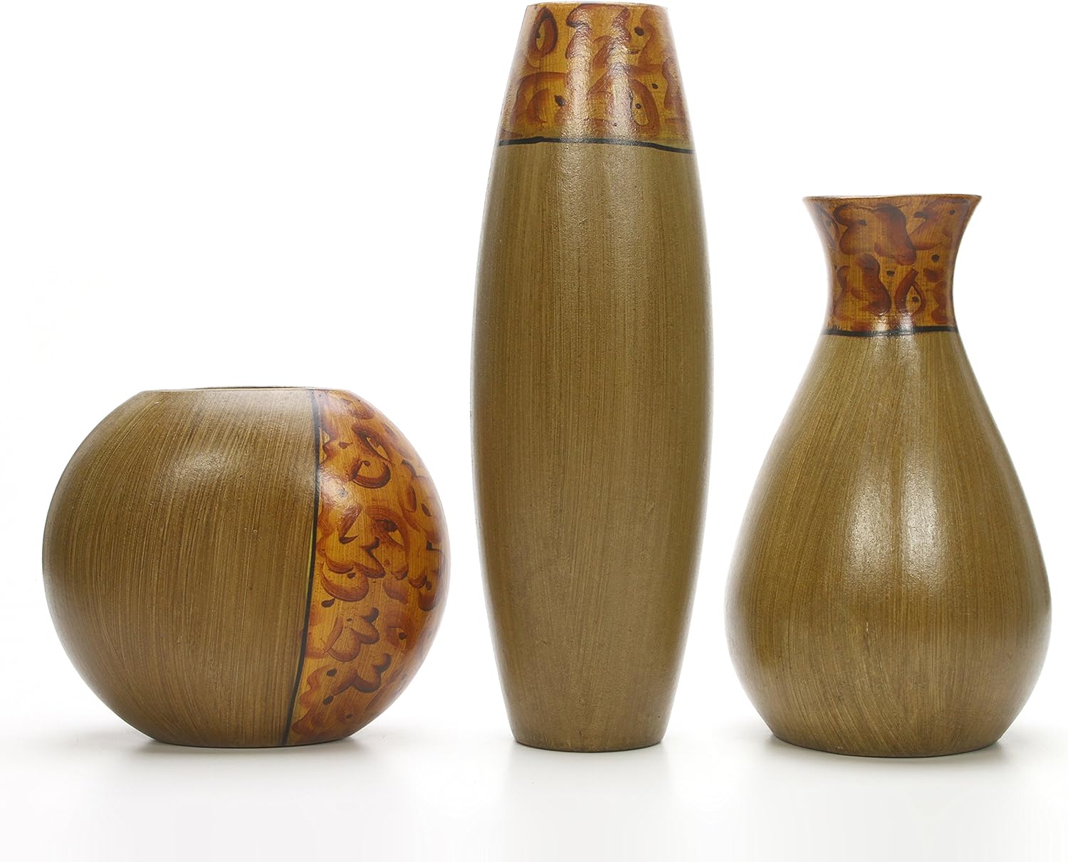 Hosley Set of 3 Hand Painted Pattern Burlwood Finish Wood Vases is an Ideal Gift for Weddings or Special Occasion and for Home or Office Decor Floor Vases Spa Aromatherapy Settings O3