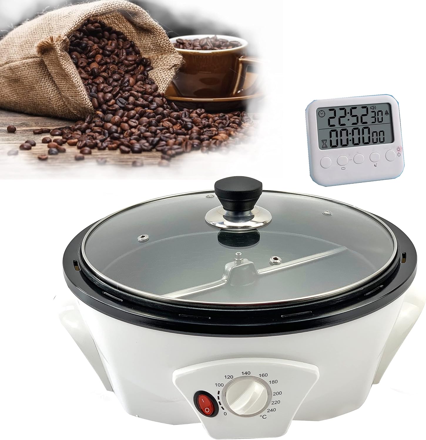 500g Coffee Bean Roaster Household Coffee Roasters Machine with Timer Electric Coffee Beans Roaster 0-240 Non-Stick for Cafe Shop Home Use. 110V