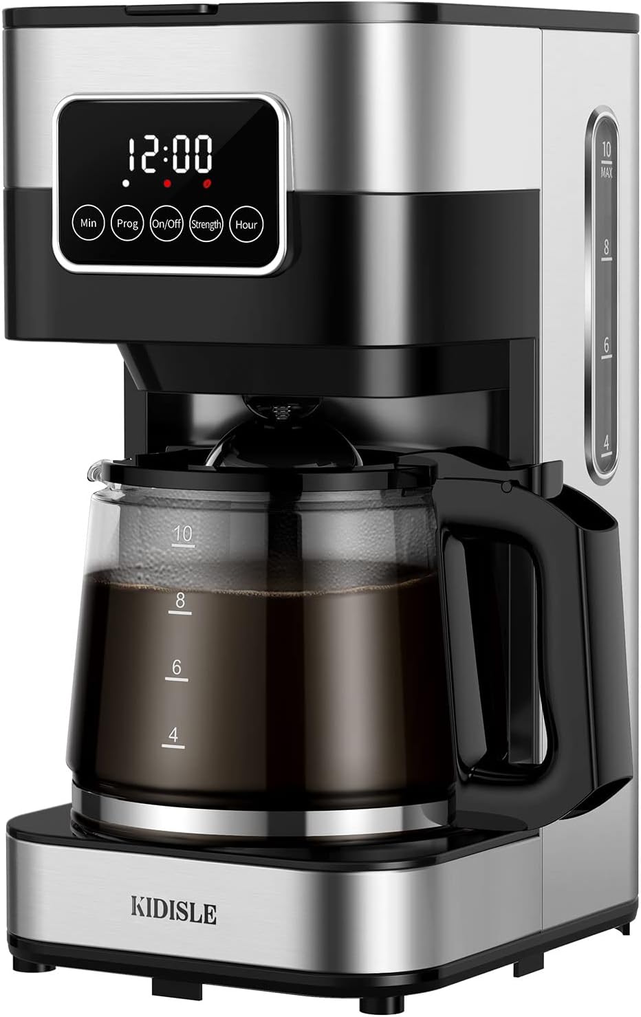 10 Cup Programmable Coffee Maker 2.0, Drip Coffee Machine with Touch Screen, Glass Carafe, Reusable Filter, Warming Plate, Regular & Strong Brew for Home and Office, Stainless Steel