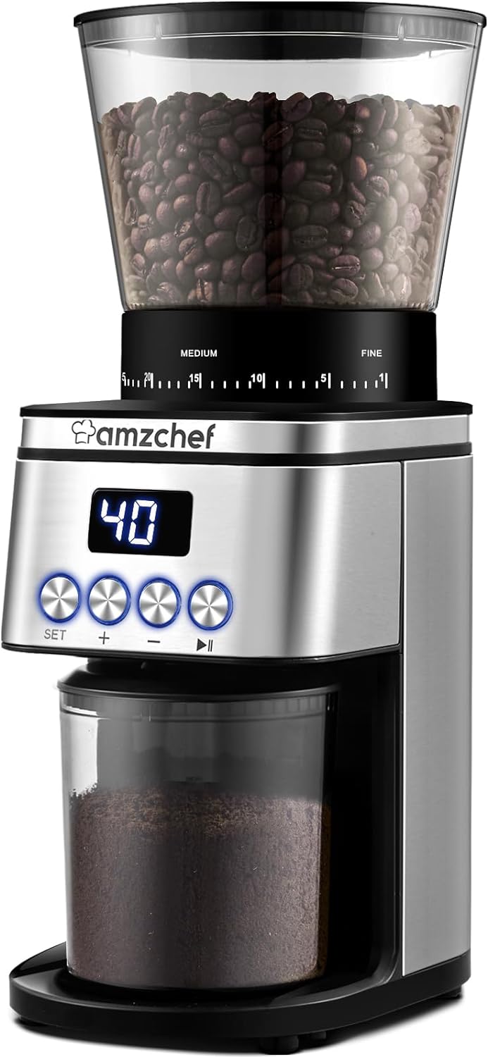 Burr Coffee Grinder, AMZCHEF Electric Coffee Bean Grinder with 30 Precise Settings, Anti-Static Espresso Coffee Grinder 1-14 Cups or 1-56 Seconds