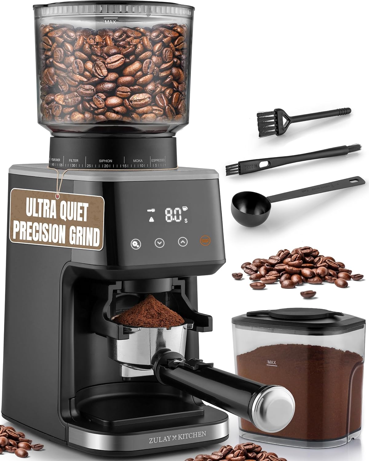 Zulay Adjustable Burr Coffee Grinder - Anti-Static Commercial Espresso Grinder - 51 Precise Grind Settings Electric Mill Grinder for Espresso, Percolator, French Press, American, Turkish, Drip Coffee