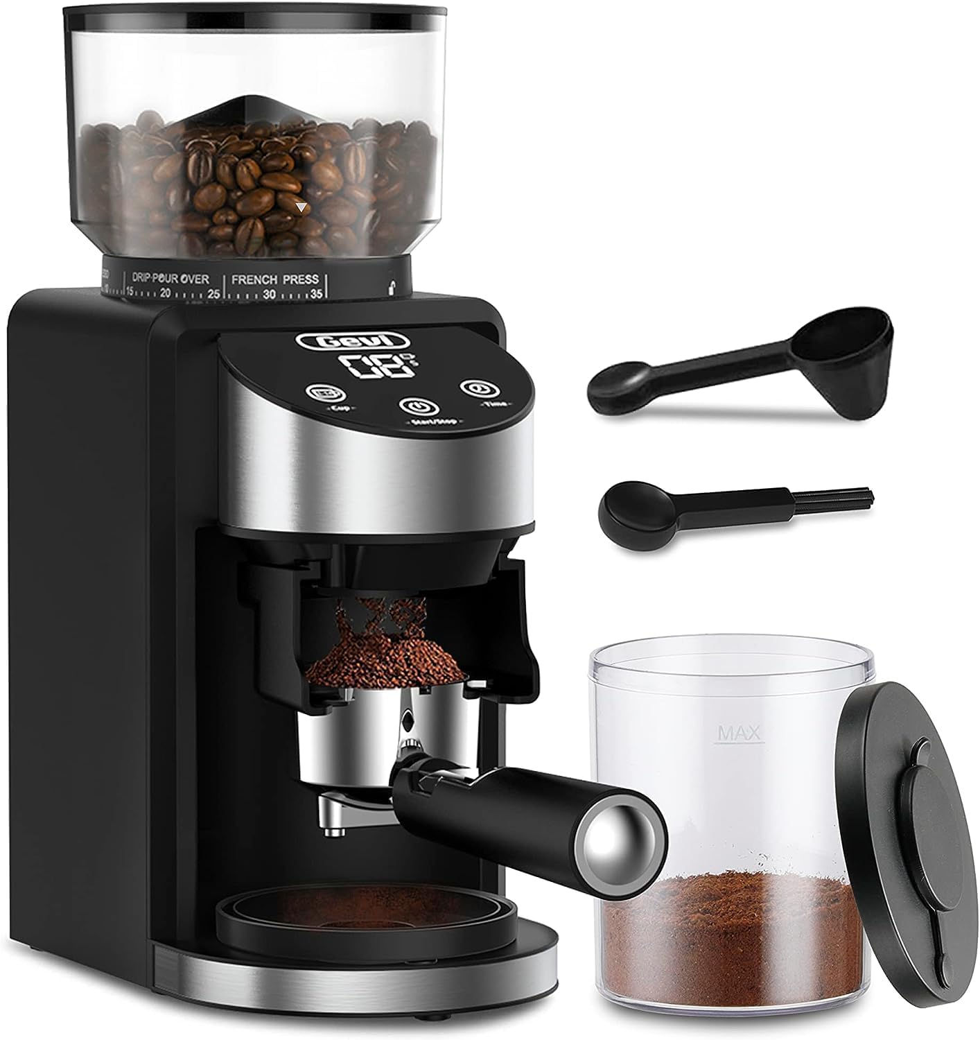 Gevi Burr Coffee Grinder, Adjustable Burr Mill with 35 Precise Grind Settings, Electric Coffee Grinder for Espresso/Drip/Percolator/French Press/American/Turkish Coffee Makers, 120V/200W, Black