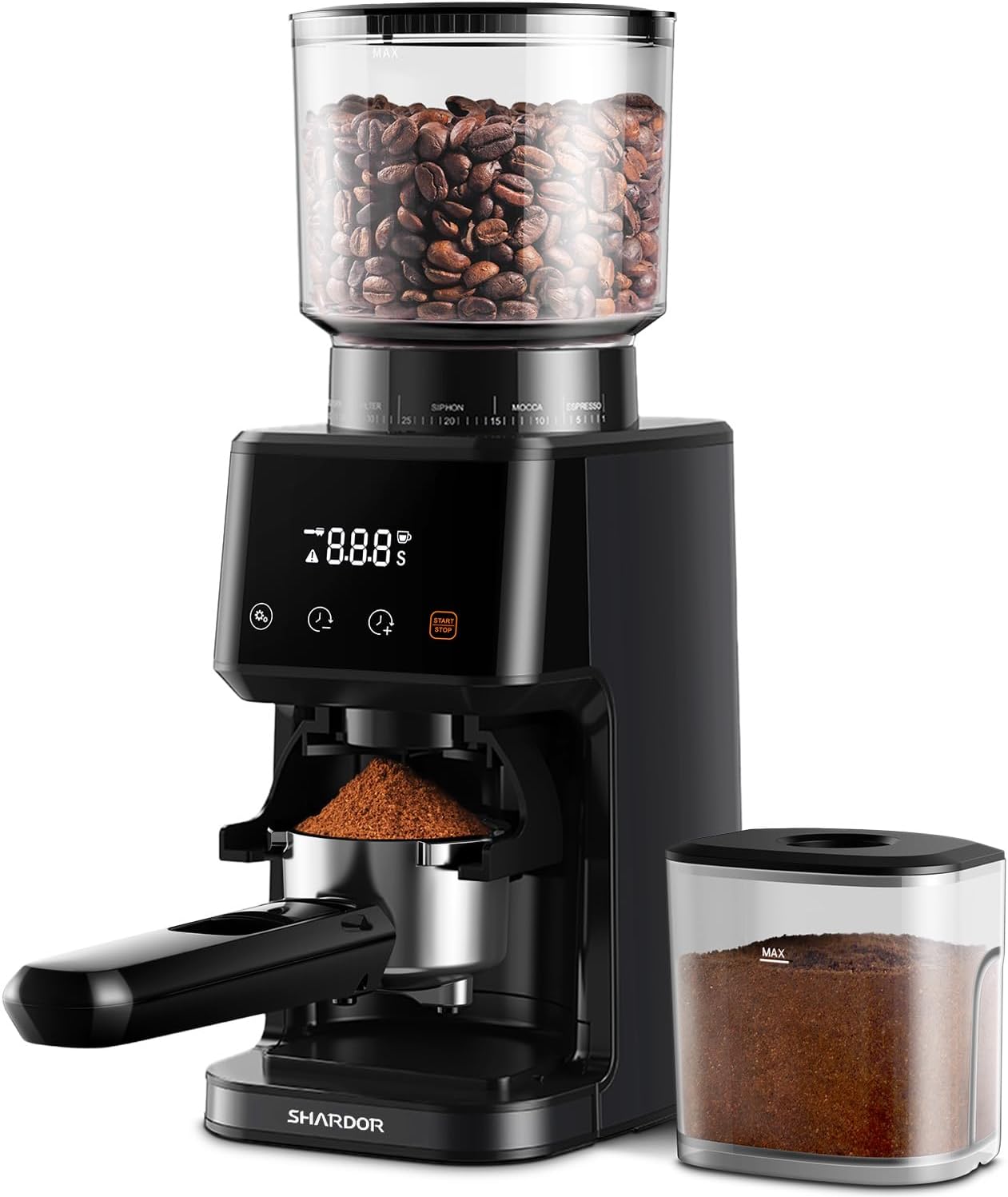 SHARDOR Conical Burr Coffee Grinder Electric for Espresso with Precision Electronic Timer, Touchscreen Adjustable Coffee Bean Grinder with 51 Precise Settings, Black