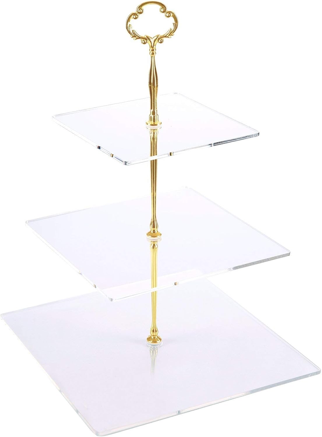 Jusalpha 3 Tier Acrylic Square Cupcake Stand, Dessert Display Tower (Gold Version 2, 1) 3SG-V2