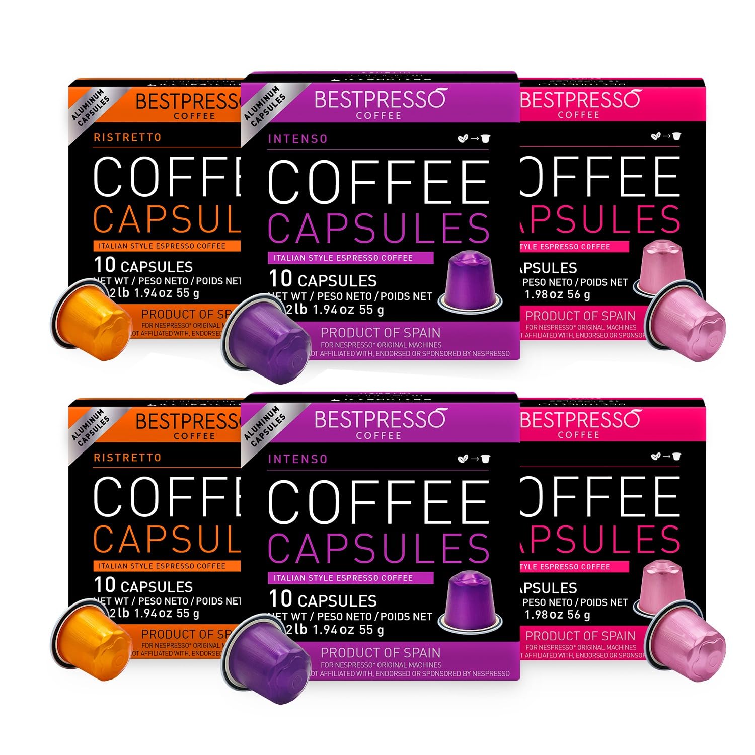 Bestpresso Coffee For Nespresso Original Machine 120 Aluminum Pods Certified Genuine Espresso Variety Pack Pods Compatible with Nespresso Original (Intense Variety Pack)