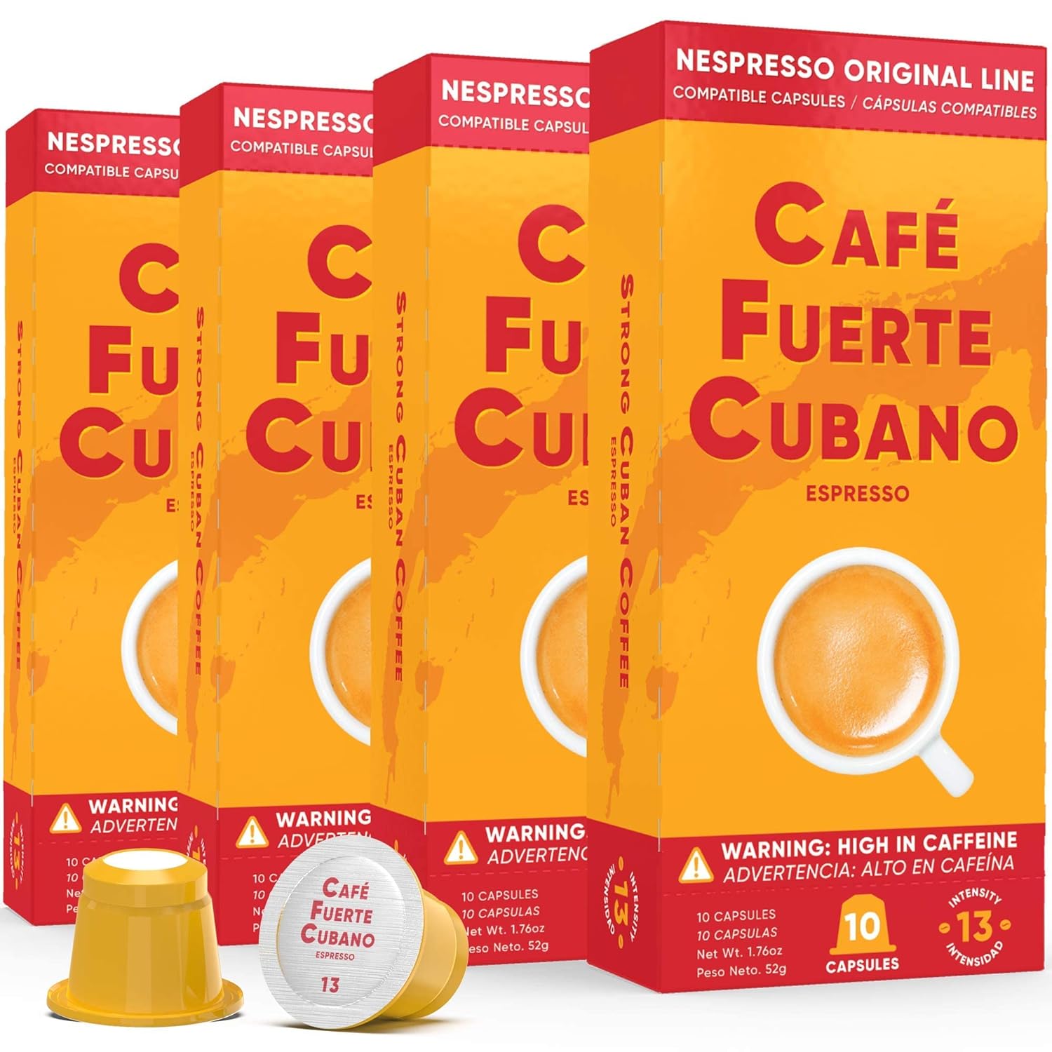 Cafe Fuerte Cubano, Espresso Pods, Nespresso Capsules Compatible with OriginalLine Machines, Strong Cuban Coffee, Ristretto Cafecito, Intensity 13, Dark Roast, High In Caffeine (40 Count)