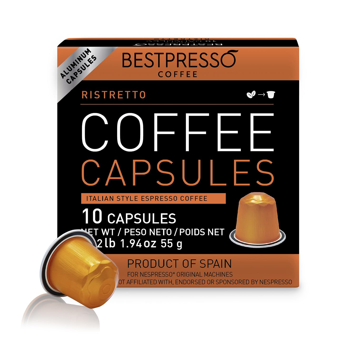 Bestpresso Coffee for Nespresso Original Machine 120 pods Genuine Espresso Ristretto Blend(High Intensity), Pods Compatible with Nespresso Original