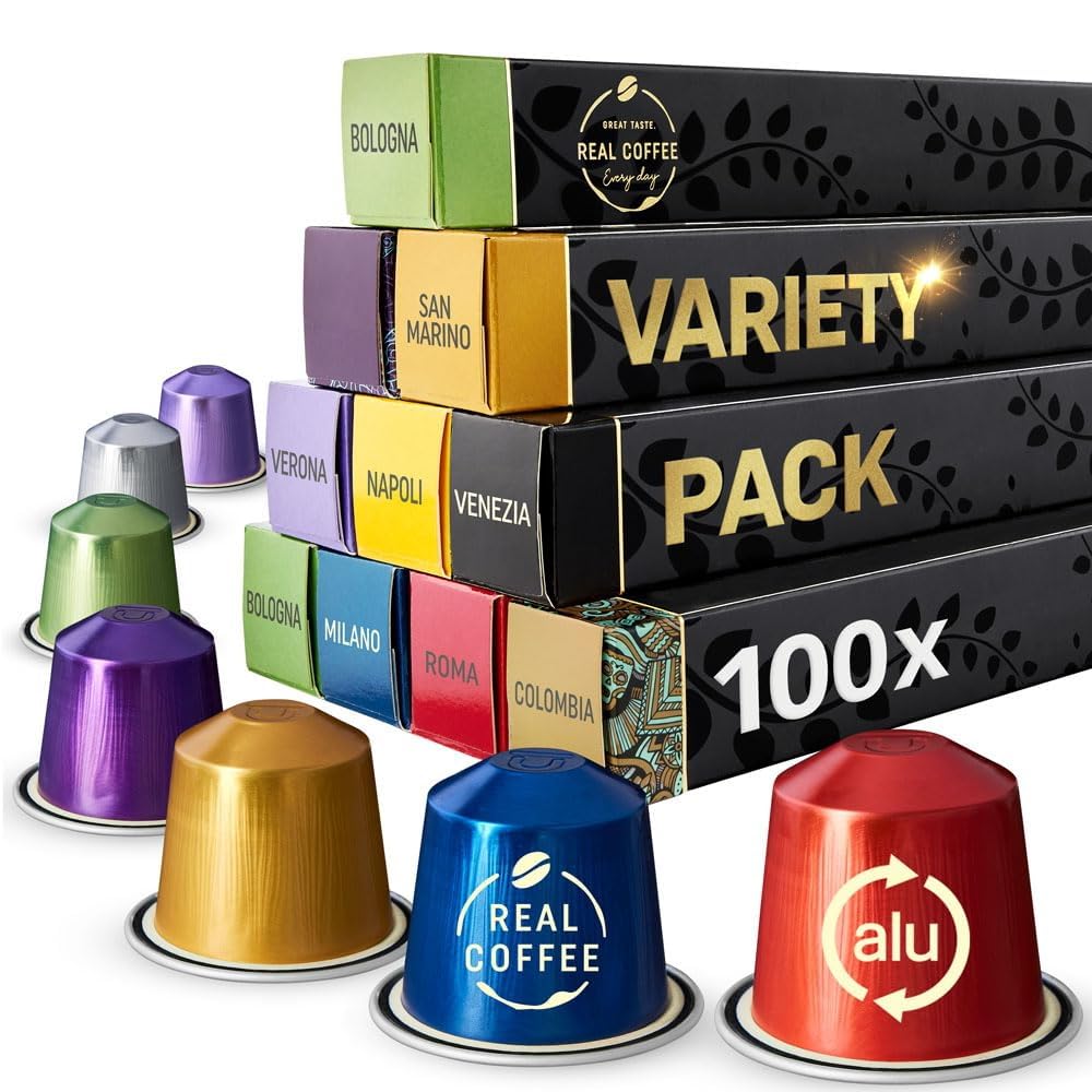 Mixed Variety Pack for Nespresso | 100 Test Winning Aluminum Capsules | 8 Distinctive Italian Flavors | 100% Nespresso Compatible Pods