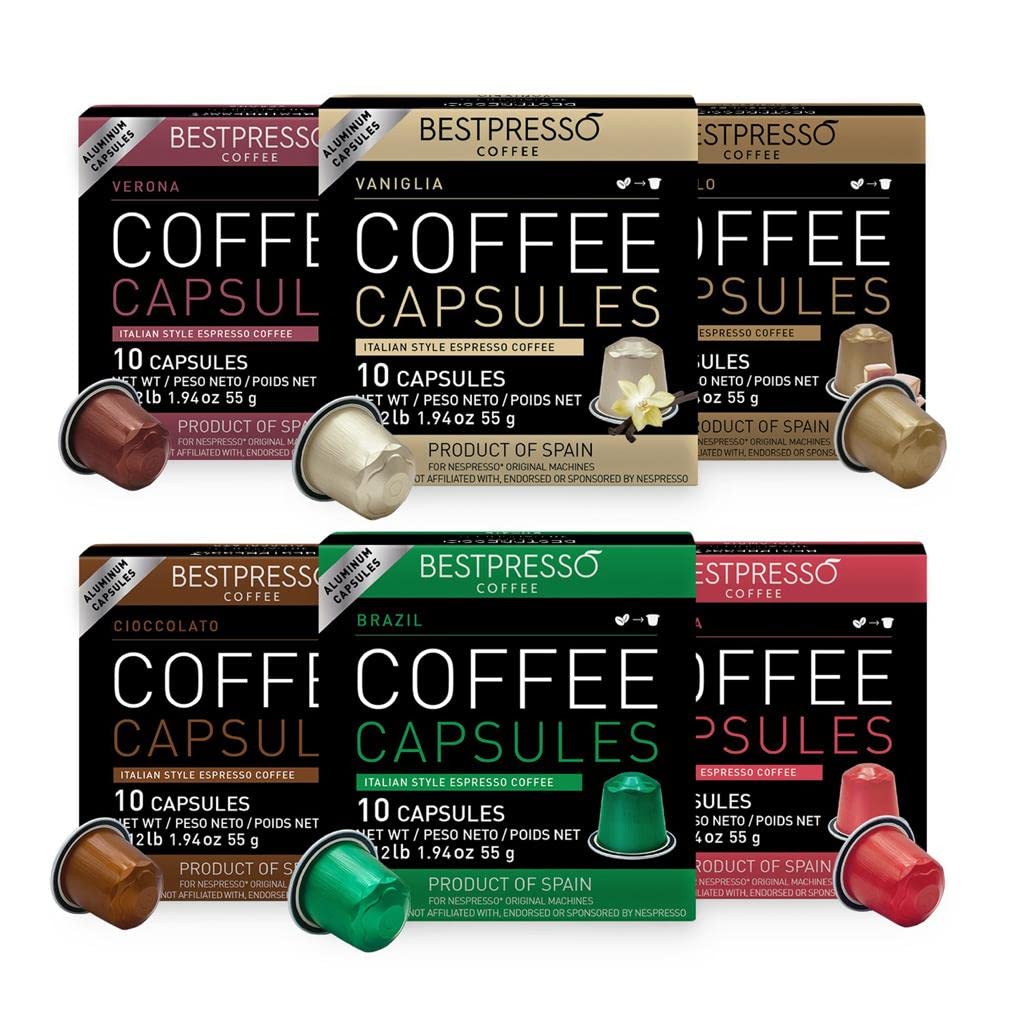 Bestpresso Coffee for Nespresso Original Machine 120 Aluminum pods Certified Genuine Espresso Variety Pack mix Flavored and Dark roast, Pods Compatible with Nespresso Original