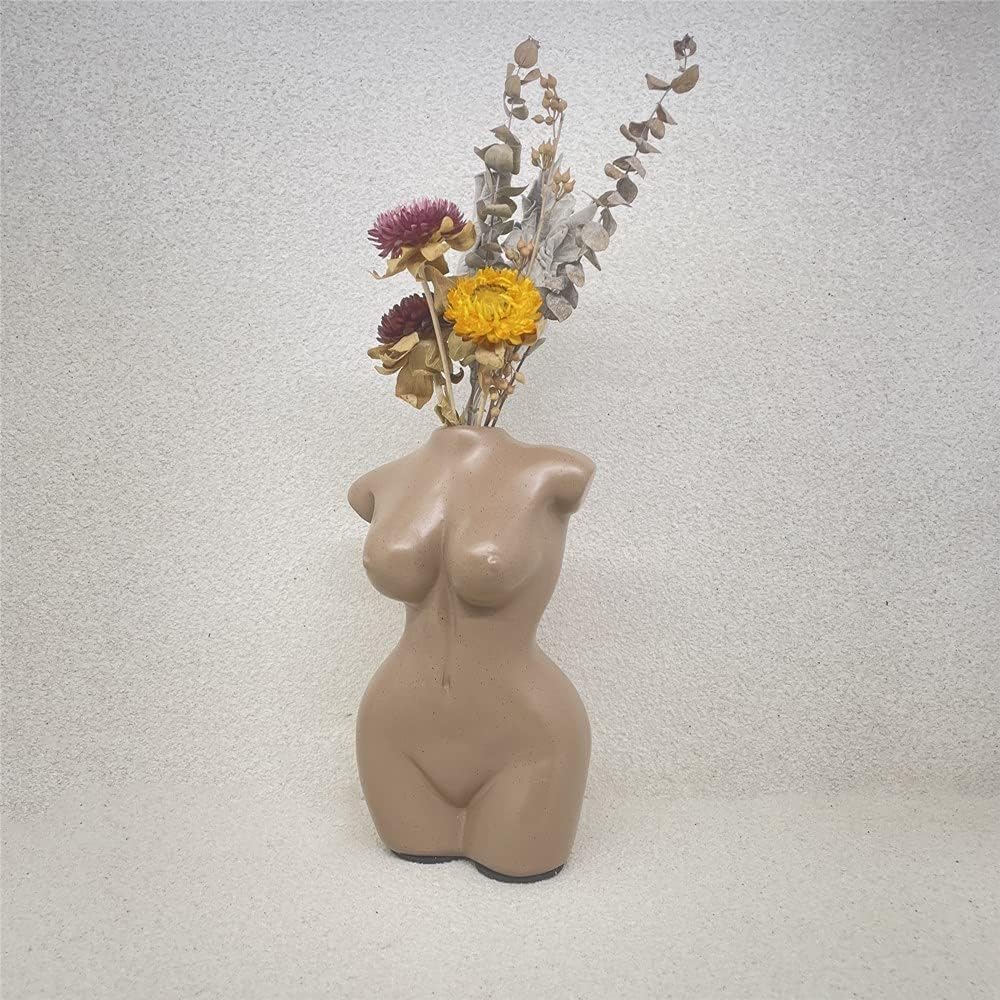 Body Vase Female Form for Boho Bathroom Decor, Boho Flowers, Boho vase for Minimalist Decor, Small vase for Eclectic Decor, Vanity Decor, Beige vase, Body Shaped Vase (Large, Sandy-Grey)