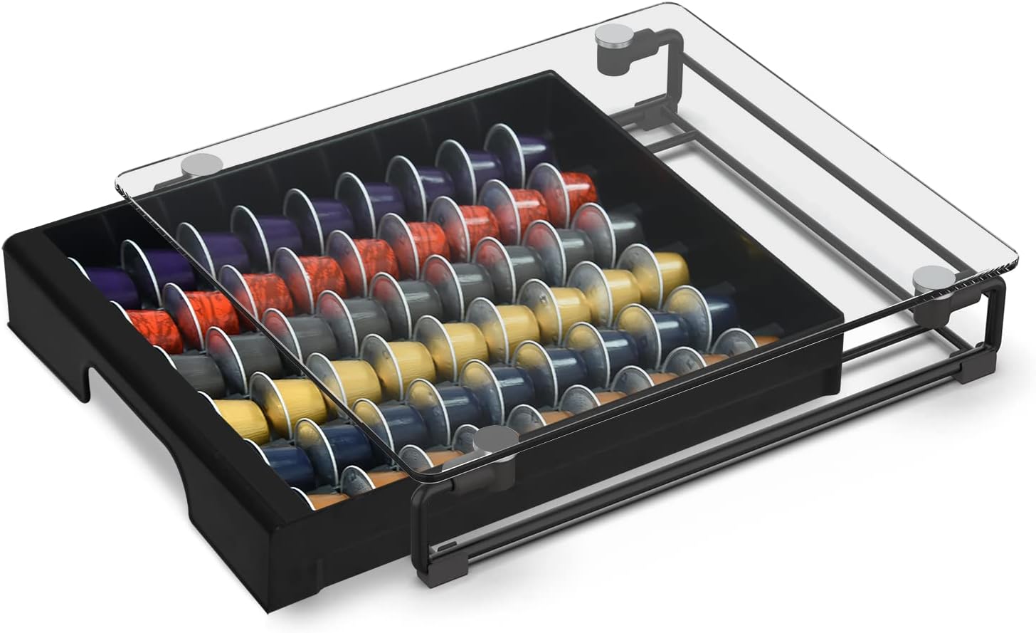 EVERIE Tempered Glass Holder Drawer Compatible with 54 Nespresso Originalline Capsules, Not Compatible with Vertuoline Pods