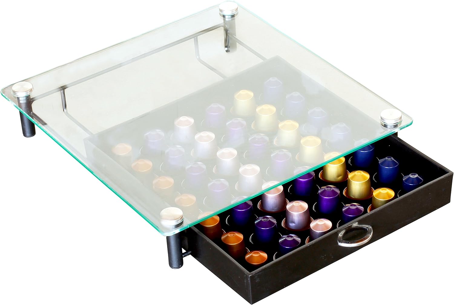 DecoBrothers Crystal Tempered Glass Original Pod Holder Drawer, 42 Nespresso Capsule Organizer