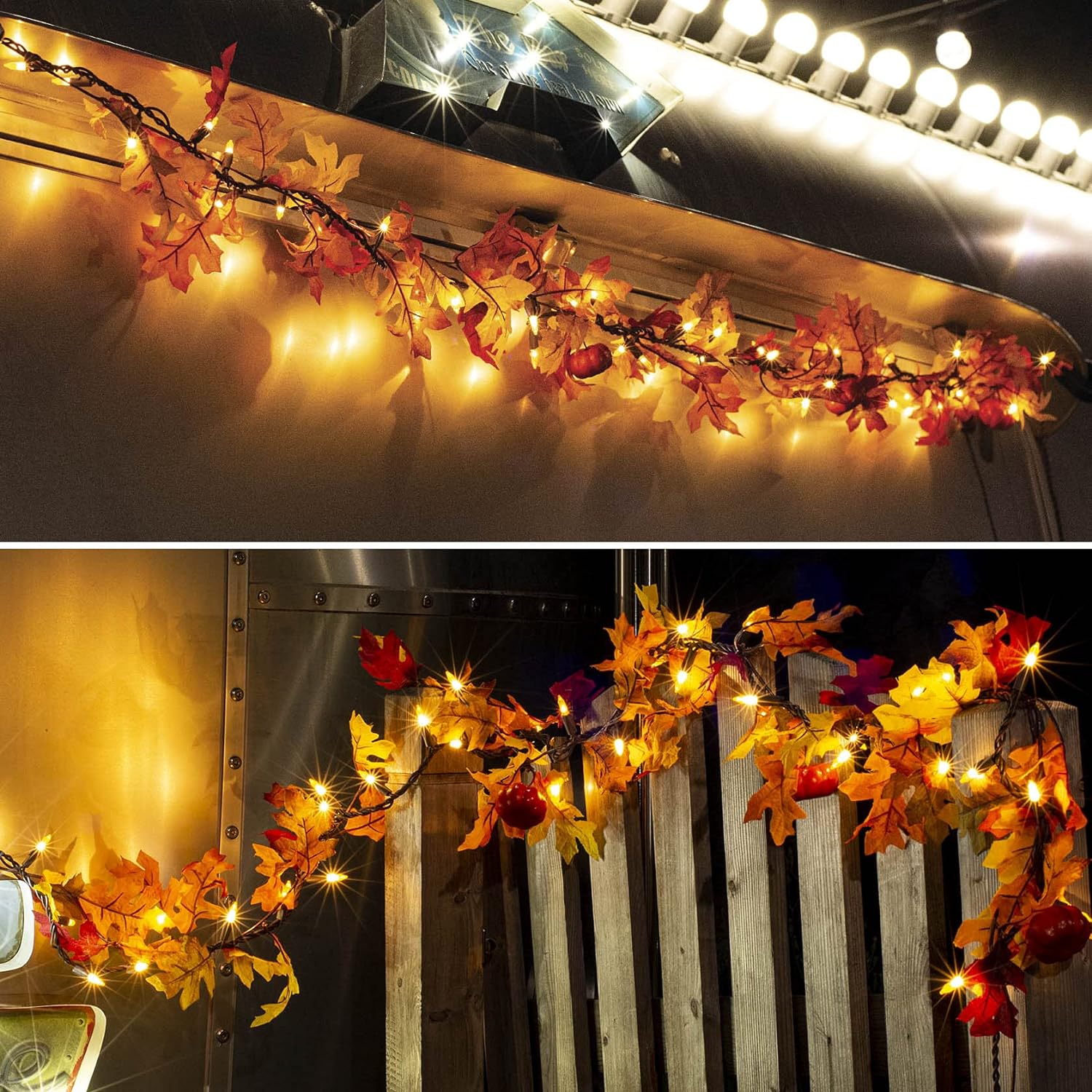 Thanksgiving Decorations Fall Maple Leaf String Lights Plug in 120V, Fall Leaves Garland with Lights, 35 Bulbs Lighted Fall Garland Lights String for Halloween Garland Outdoor Thanksgiving Decor