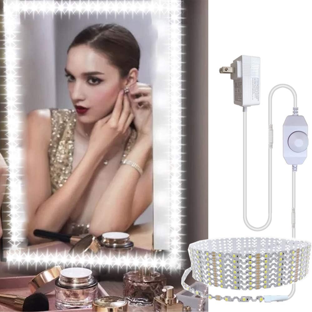 13ft/4M Bendable Led Vanity Mirror Lights Kit Vanity Make-up Mirror Adjustable Flexible Strip Light Table Set with Dimmer Power Supply Mirror Not Included (White)