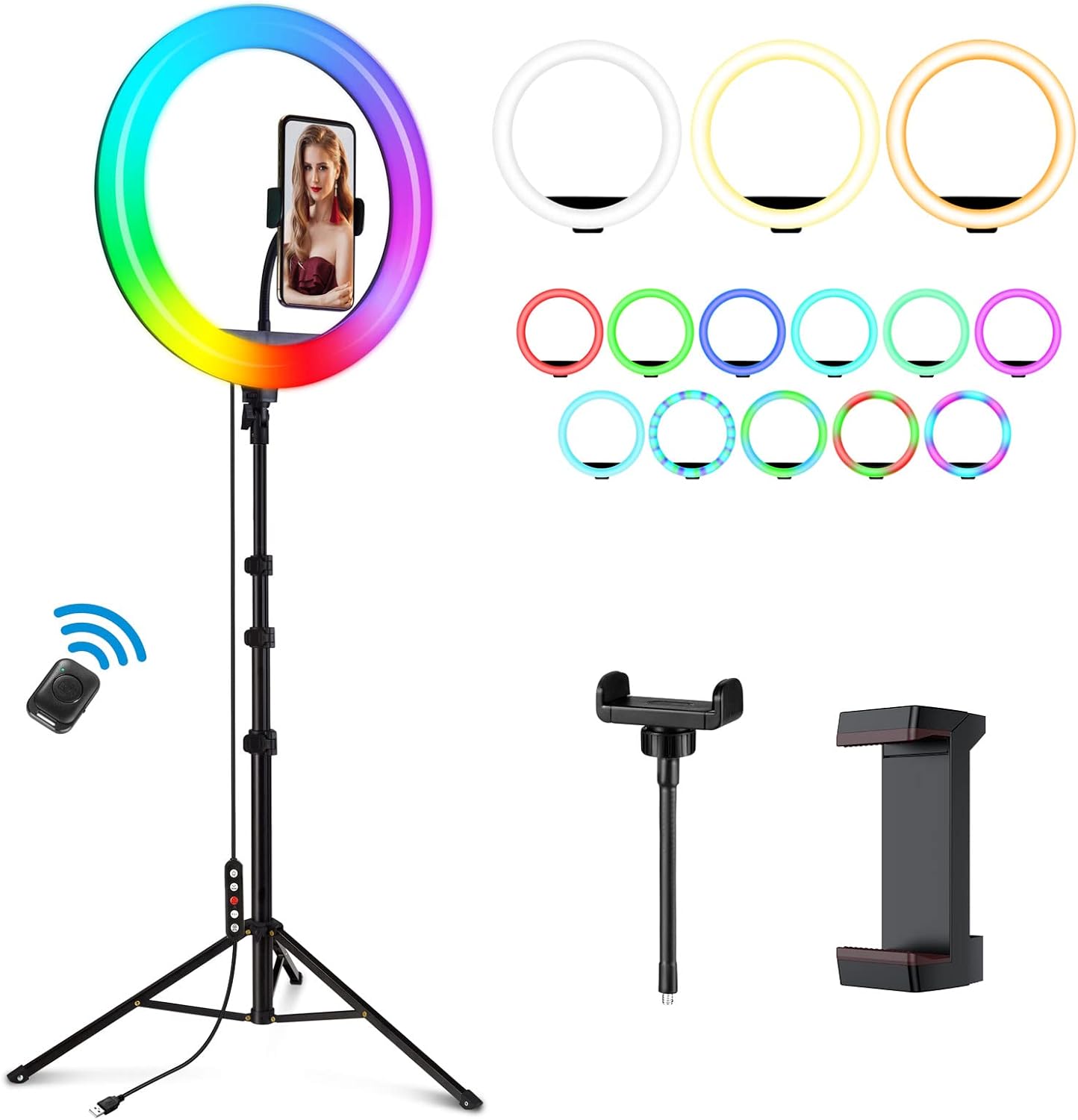 Weilisi 12'' Ring Light with Stand 72'' Tall & 2 Phone Holders,38 Color Modes Selfie LED Ring Light with Tripod Stand for iPhone/Android,Big Ring Light for Camera,YouTube,Makeup