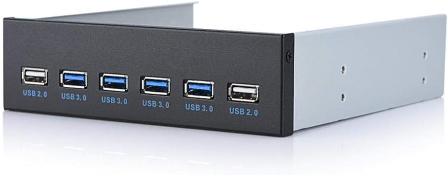 ASHATA 19 pin to 4 USB3.0 + 2 USB2.0 6 Interface Metal Front Panel USB Hub Audio Front Panel High Speed Data Transmission, Black