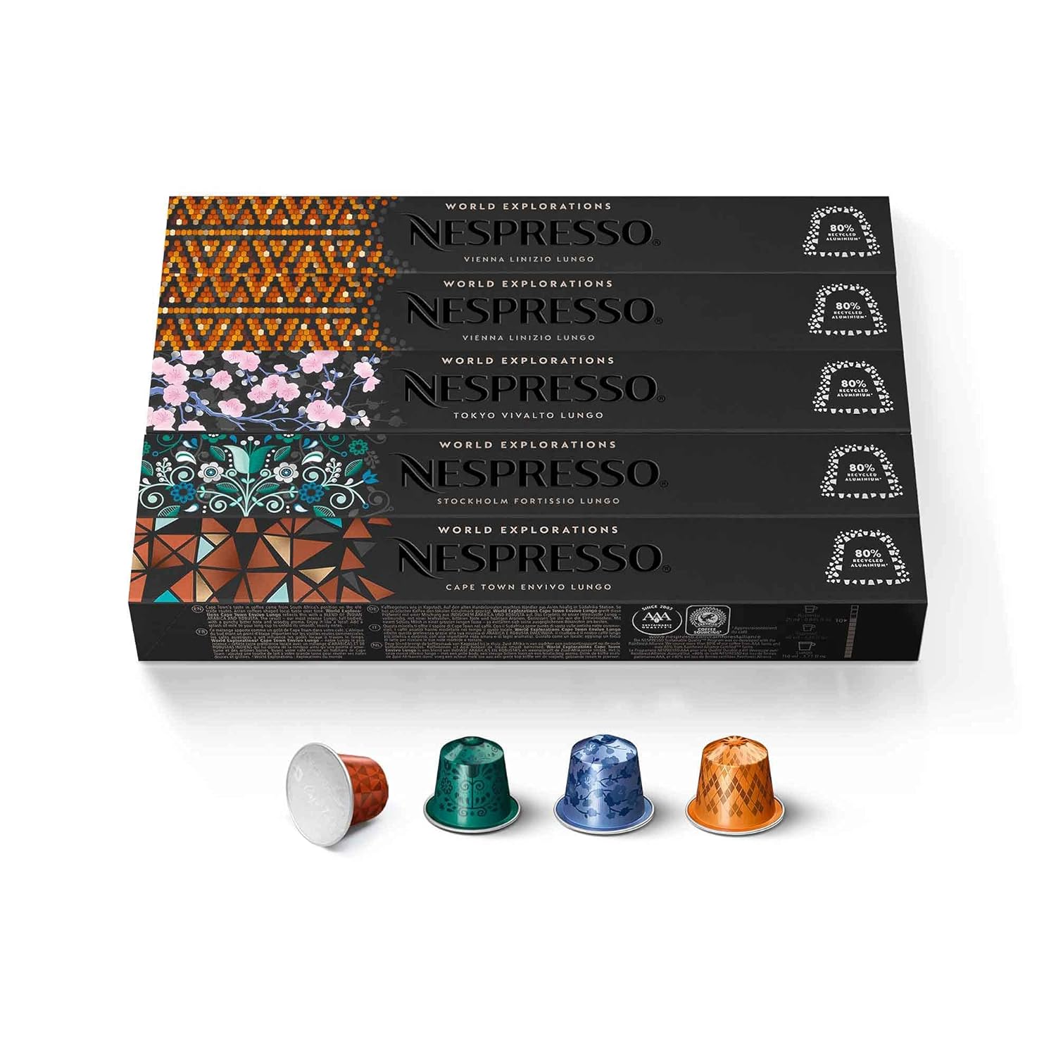 Nespresso Capsules OriginalLine, Morning Lungo Blends Variety Pack, Mild, Medium, and Dark Roast Coffee, 50 Count Espresso Coffee Pods, Brews 3.7 Ounce (ORIGINALLINE ONLY)