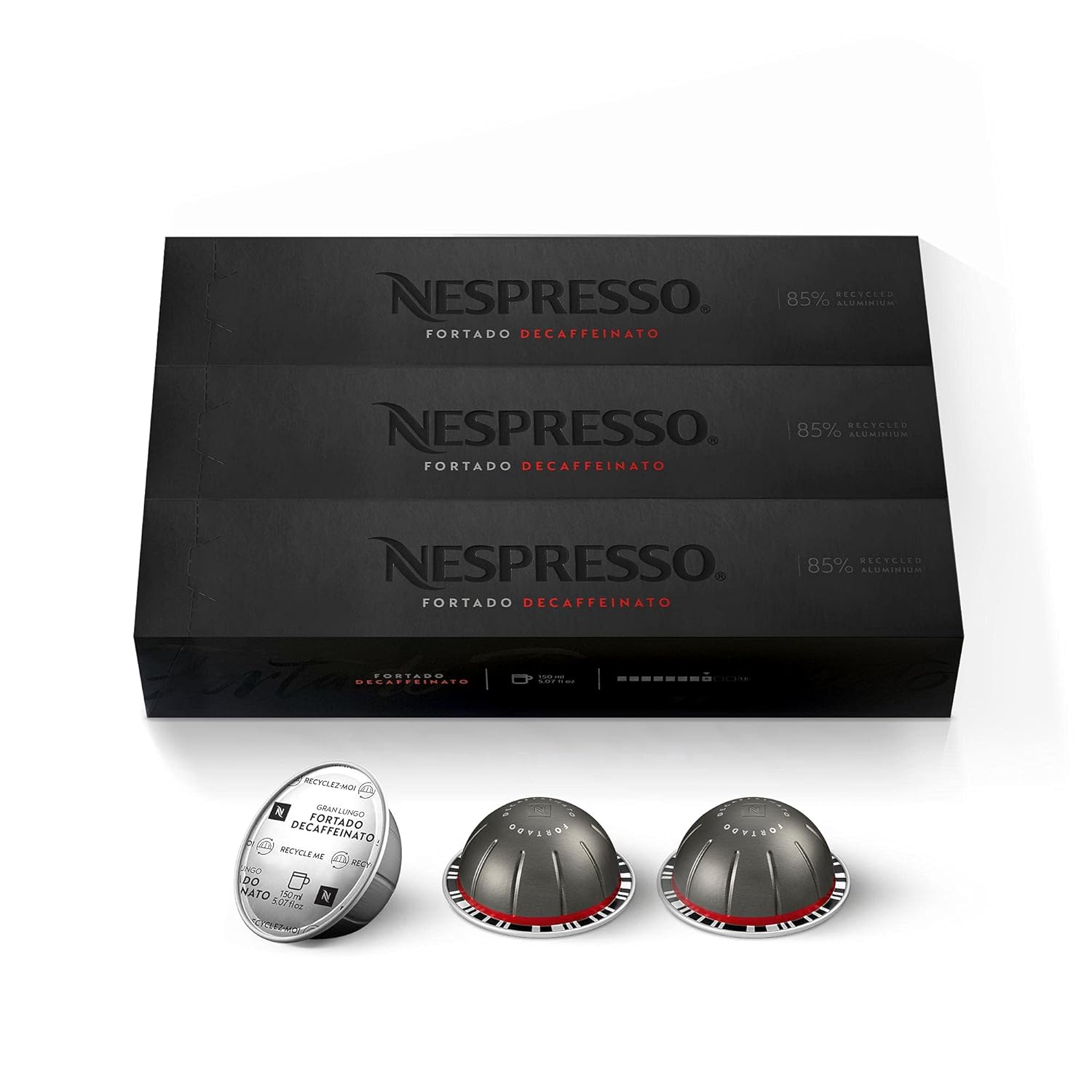 Nespresso Vertuo Fortado Decaffeinato, Gran Lungo, 30 Count Coffee Capsules (VERTUO ONLY)