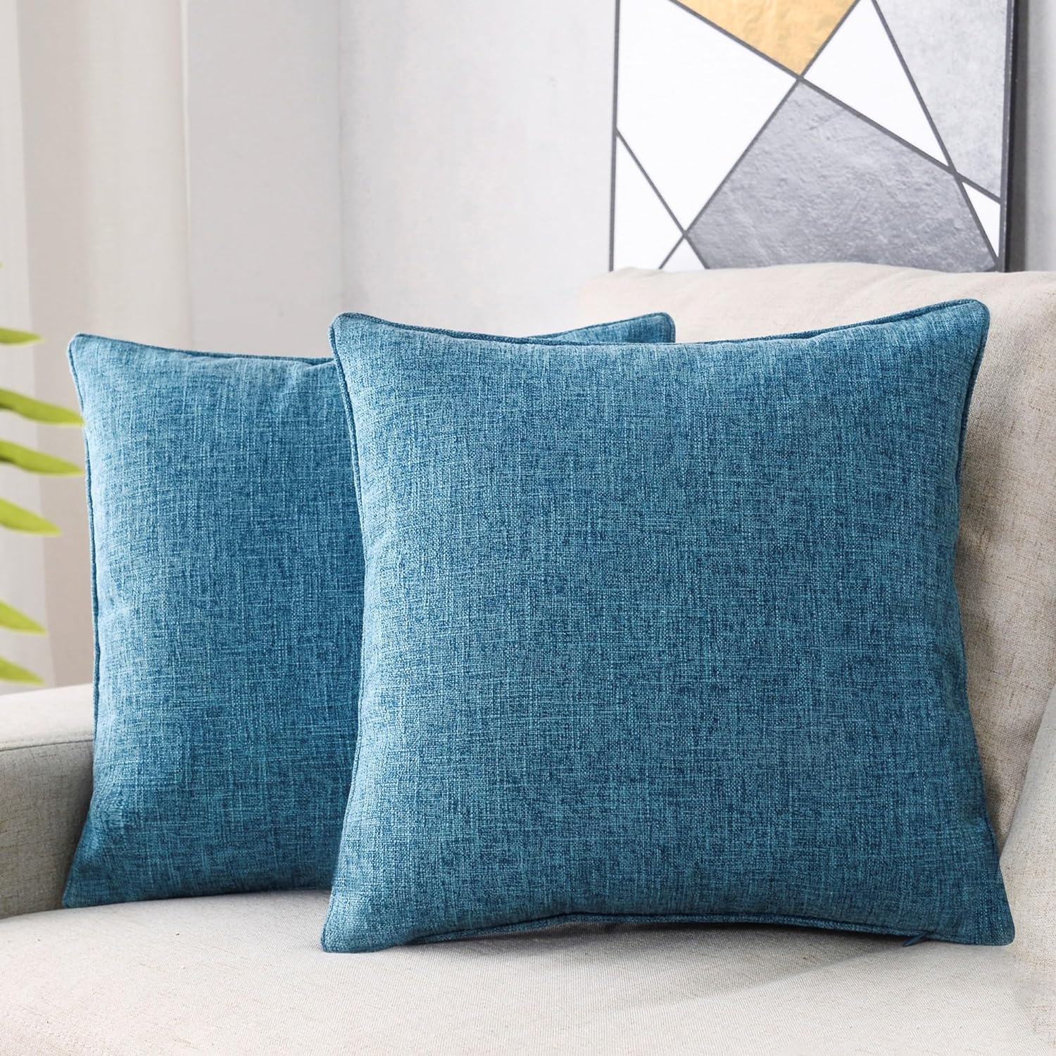 HPUK Aqua Blue Throw Pillow Covers Pack of 2, 18x18 Inch Accent Cushion Covers for Living Room, Bedroom, Decorative Solid Color Pillow Covers for Couch, Sofa, Chair, Aqua Blue