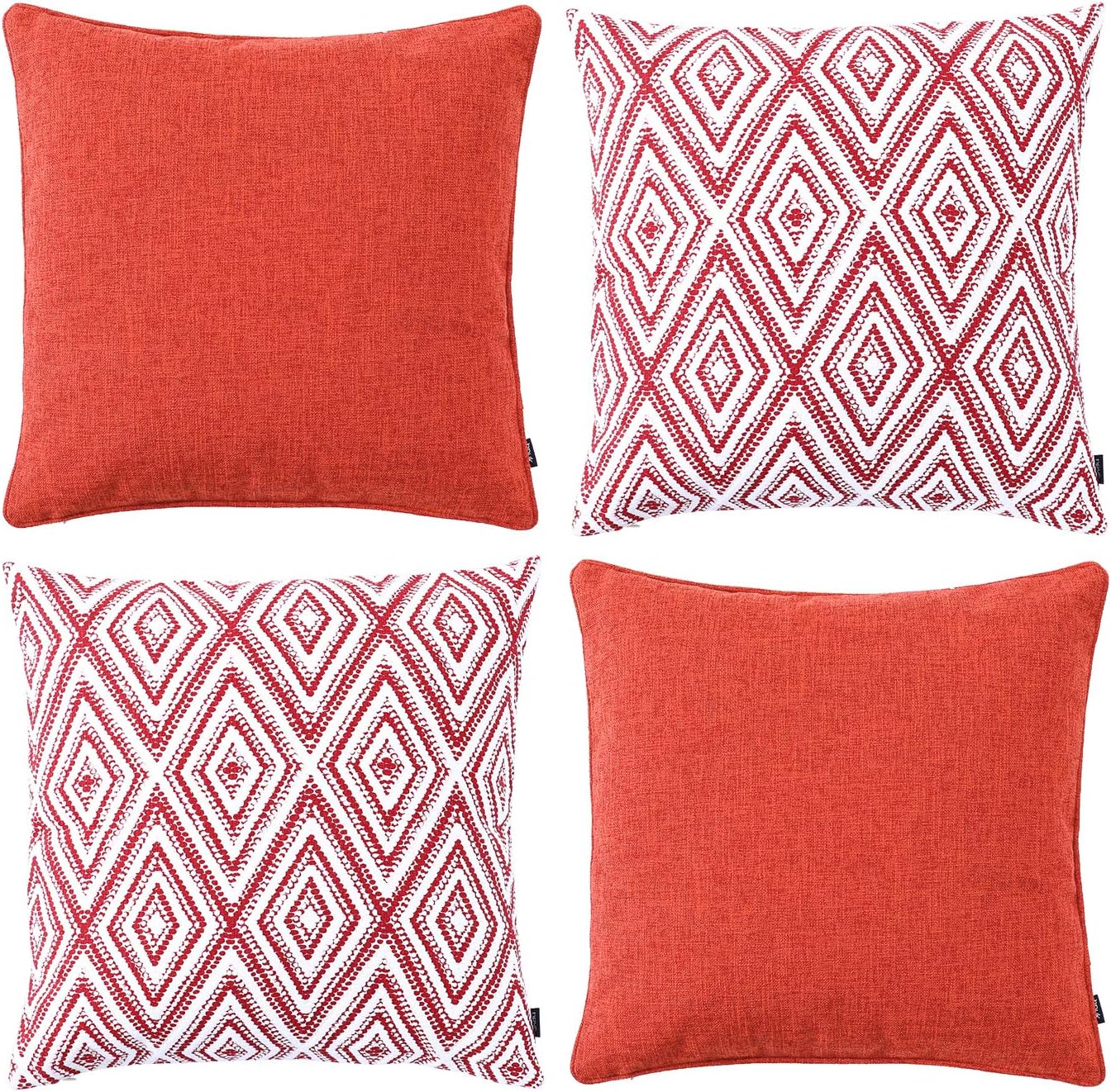 HPUK Decorative Throw Pillow Covers Set of 4 Geometric Design Linen Cushion Cover for Couch Sofa Living Room, 18x18 inches, Red Clay