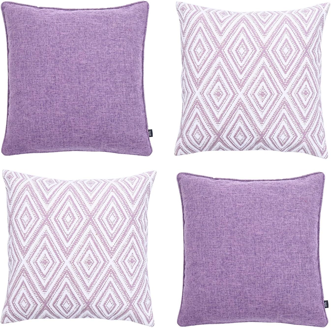 HPUK Decorative Throw Pillow Covers Set of 4 Geometric Design Linen Cushion Cover for Couch Sofa Living Room, 18x18 inches, Lavender Mist