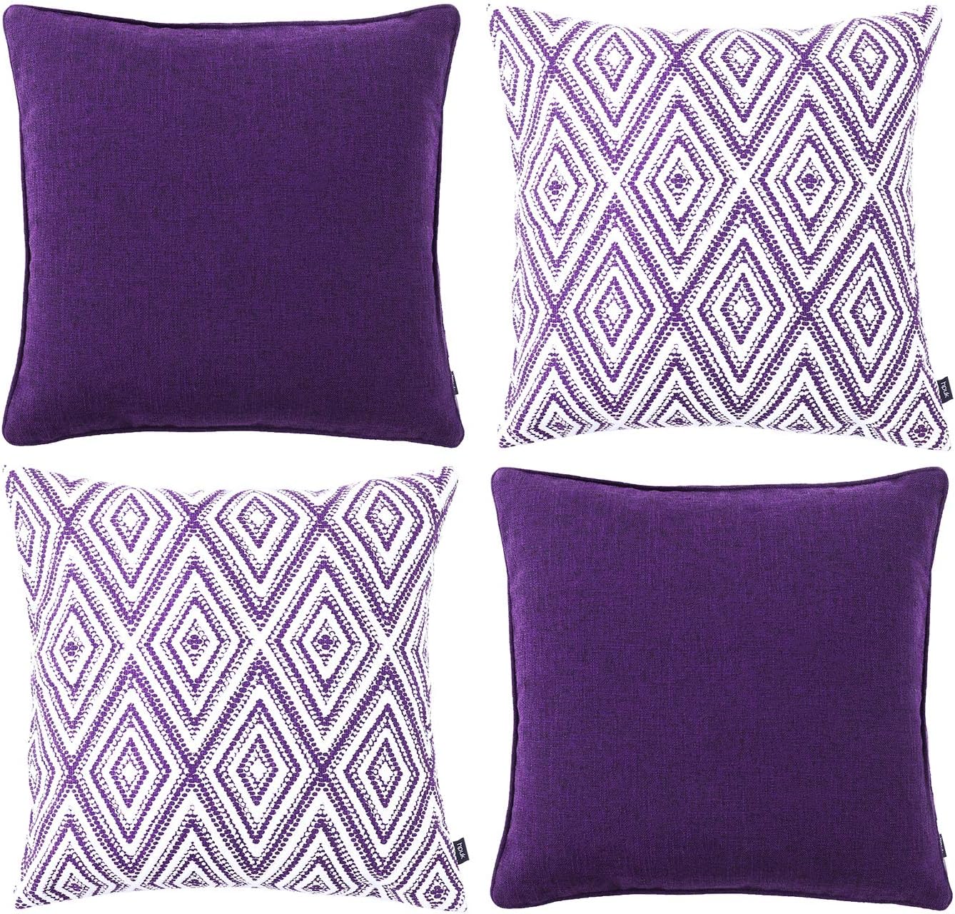 HPUK Decorative Throw Pillow Covers Set of 4 Couch Pillows Linen Cushion Cover for Couch Sofa Living Room, 18x18 inches, Dark Purple