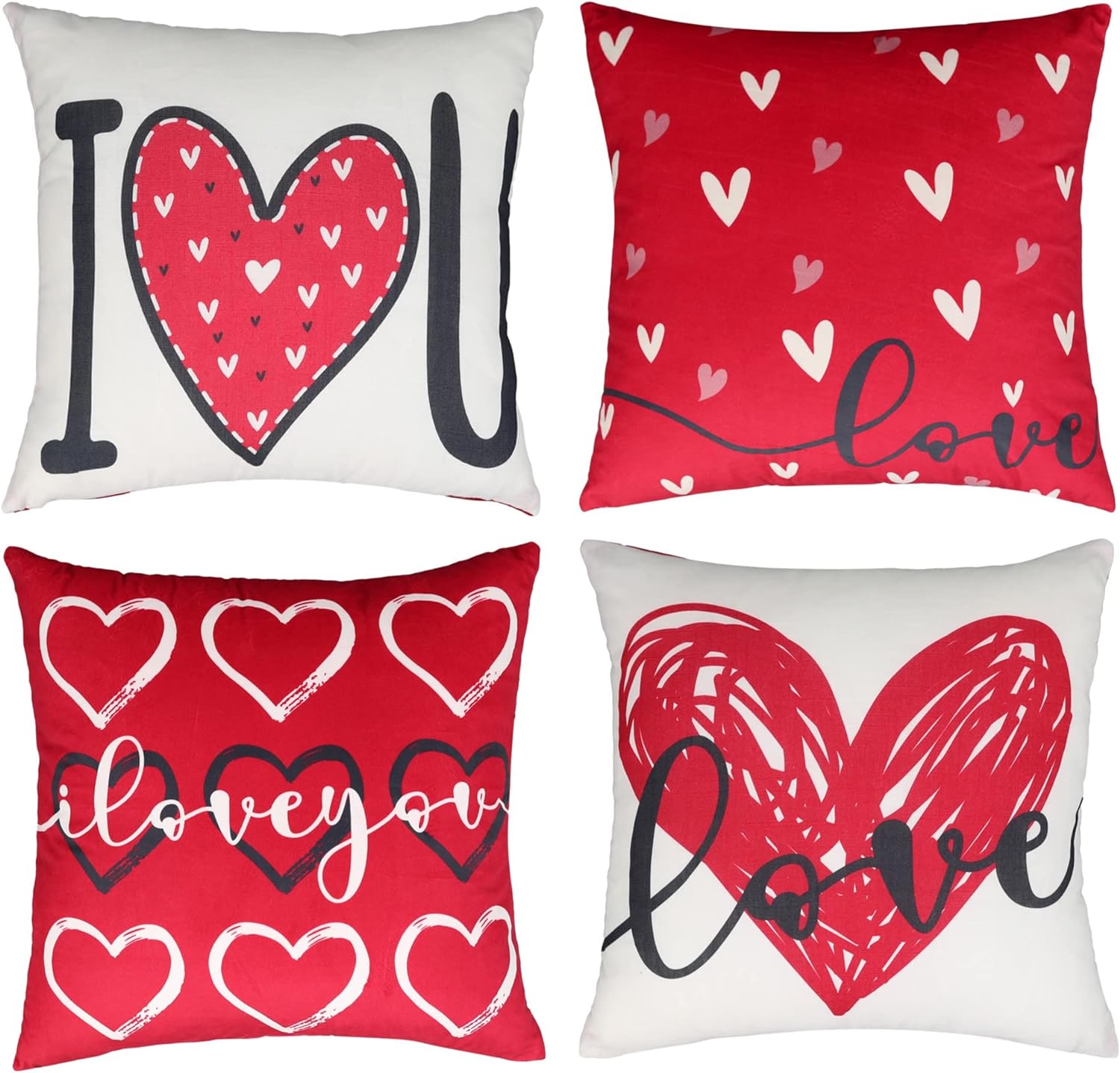 HPUK Set of 4 Valentine' Day Throw Pillow Covers, 18x18 inch Decorative Couch Pillows for Spring, Gift, Living Room, Bedroom, Sofa, Chair, Red