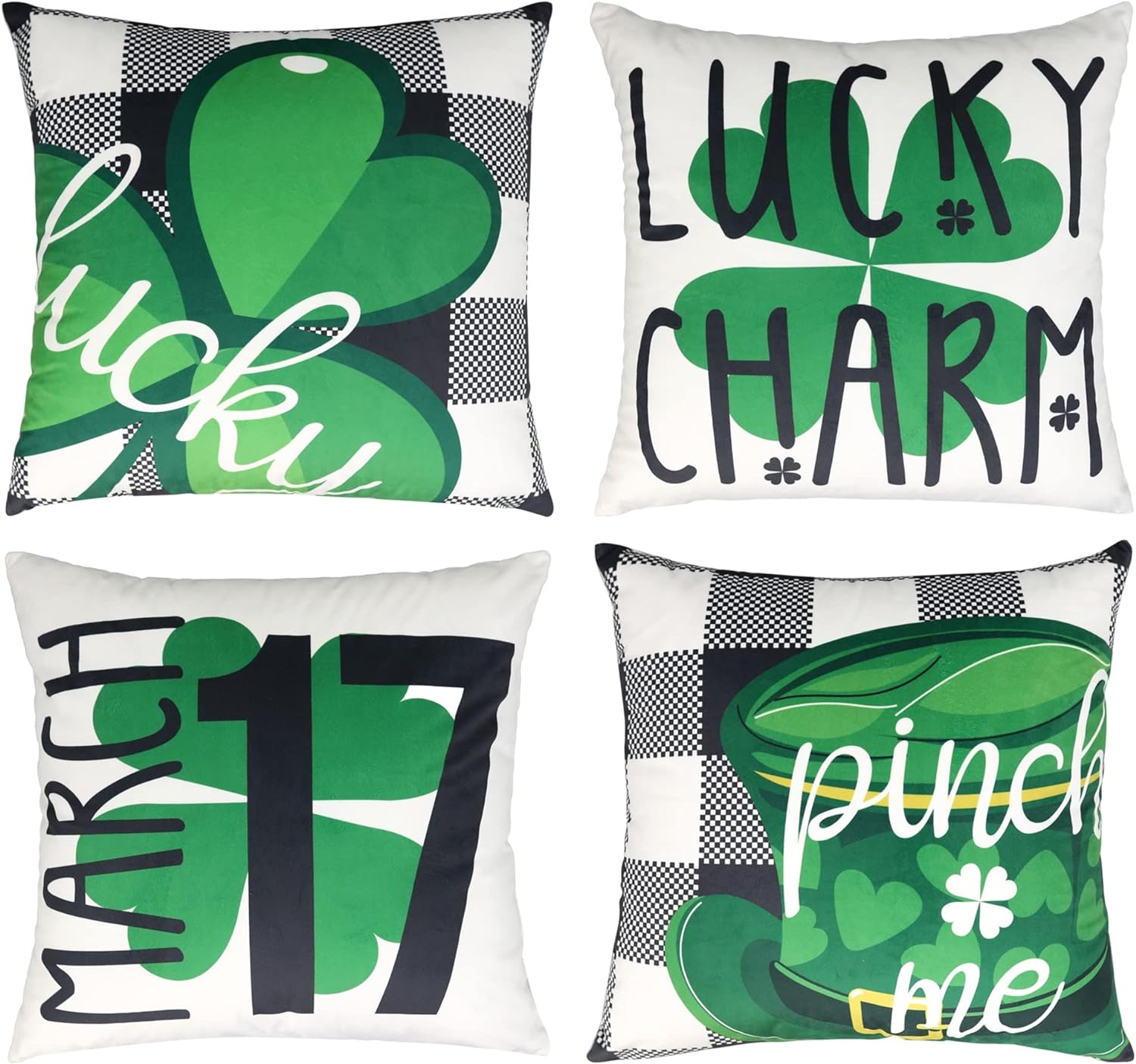 HPUK Set of 4 St Patricks Day Throw Pillow Covers, 18x18 inch Decorative Couch Pillows for Spring, Gift, Living Room, Bedroom, Sofa, Chair
