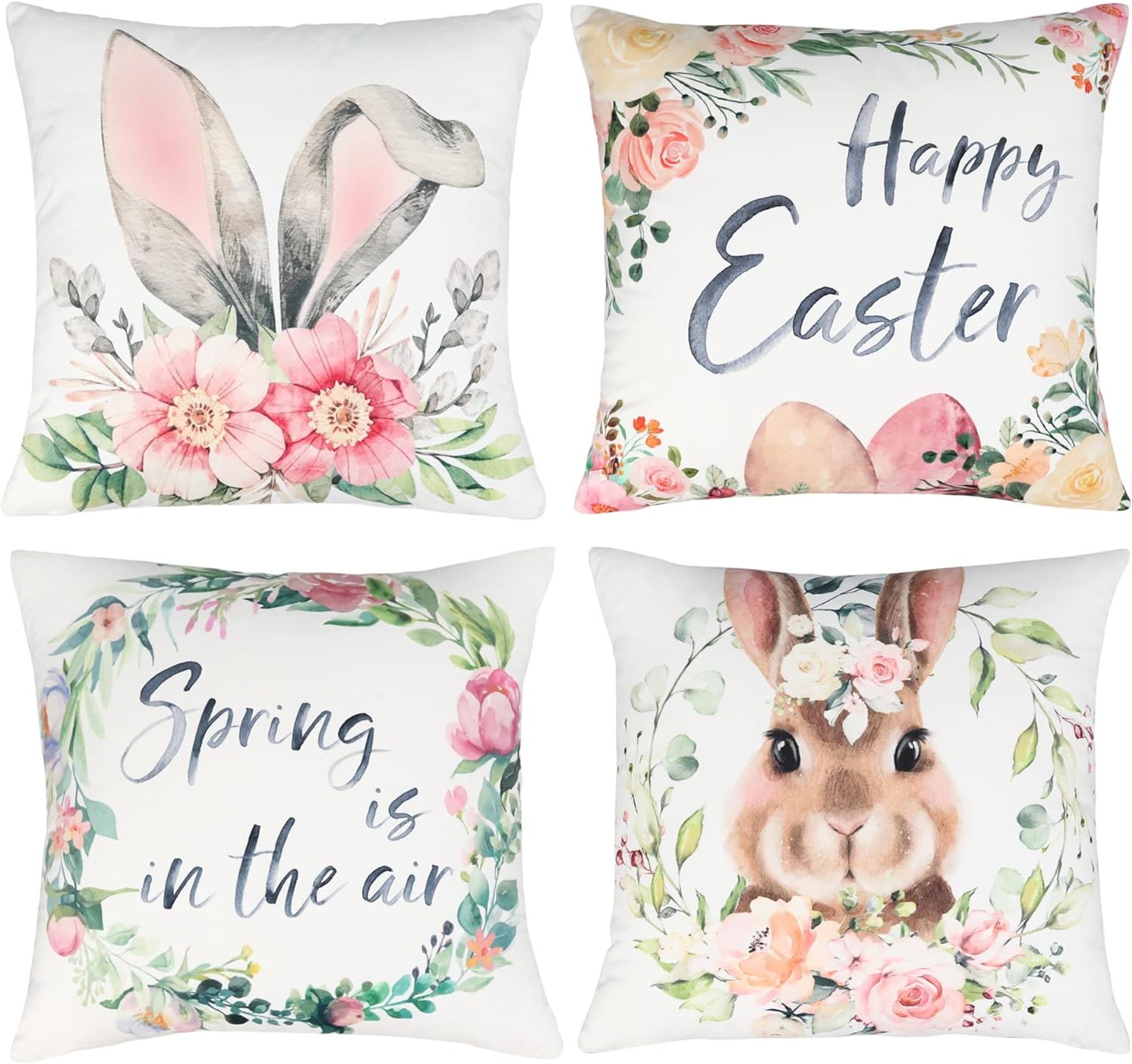 HPUK Set of 4 Easter Pillow Covers, 18x18 inch Decorative Couch Pillows for Spring, Gift, Living Room, Bedroom, Sofa, Chair, Easter Decorations