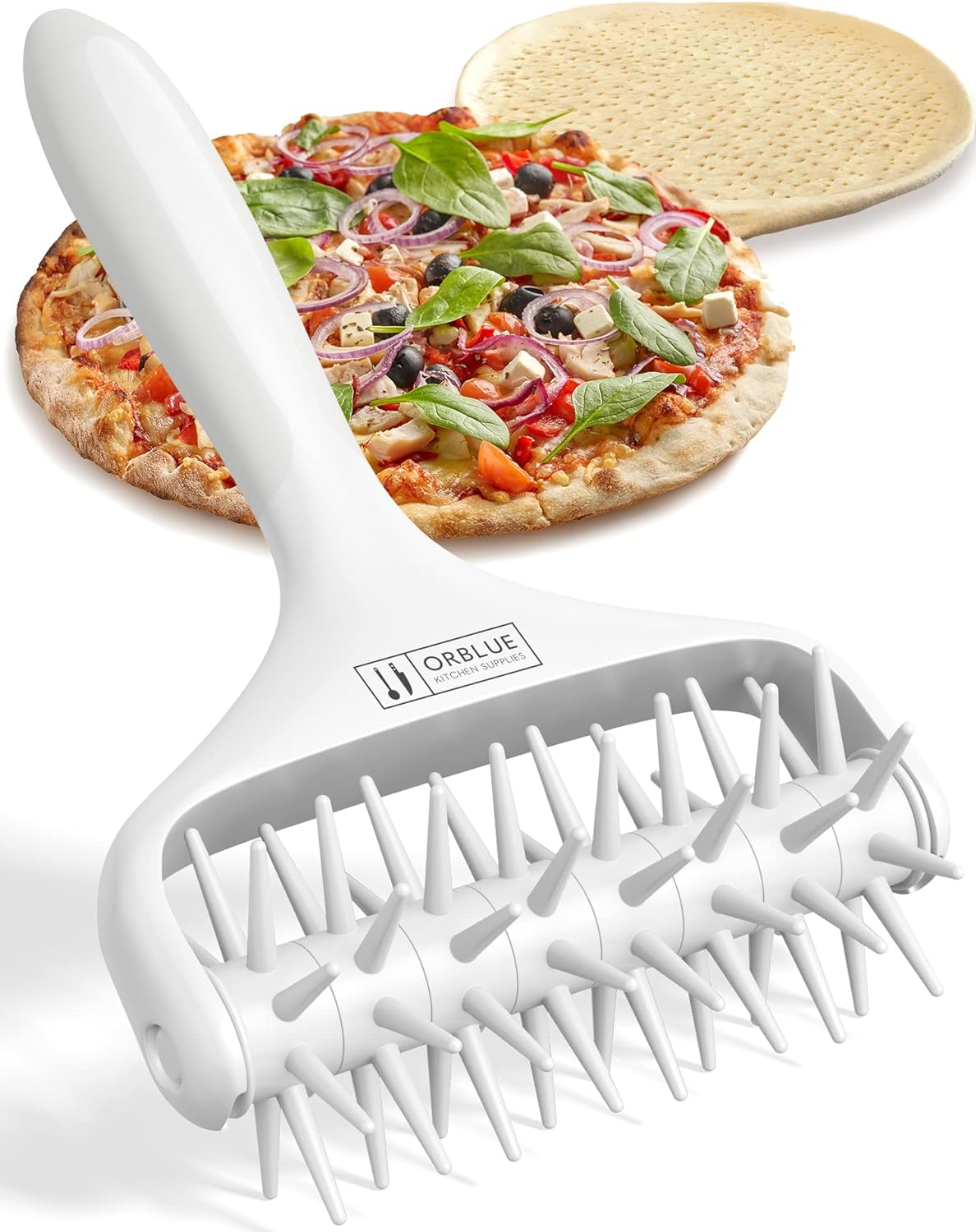 Orblue Pizza Dough Docker, Pastry Roller with Spikes Pizza Docking Tool for Home & Commercial Kitchen - Pizza Making Accessories that Prevent Dough from Blistering Light Gray