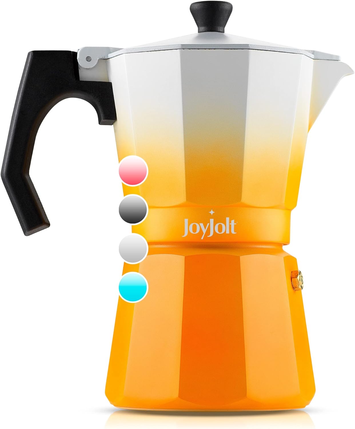 JoyJolt Italian Moka Pot 6 Cup Stovetop Espresso Maker. Orange Aluminum Coffee Percolator Coffee Pot With Heat Resistant Handles! Portable Espresso Maker Camping Coffee Pot, Stove Top Cafetera