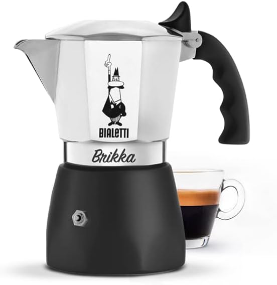 Bialetti - New Brikka, Moka Pot, the Only Stovetop Coffee Maker Capable of Producing a Crema-Rich Espresso, 2 Cups (3,4 Oz), Aluminum and Black