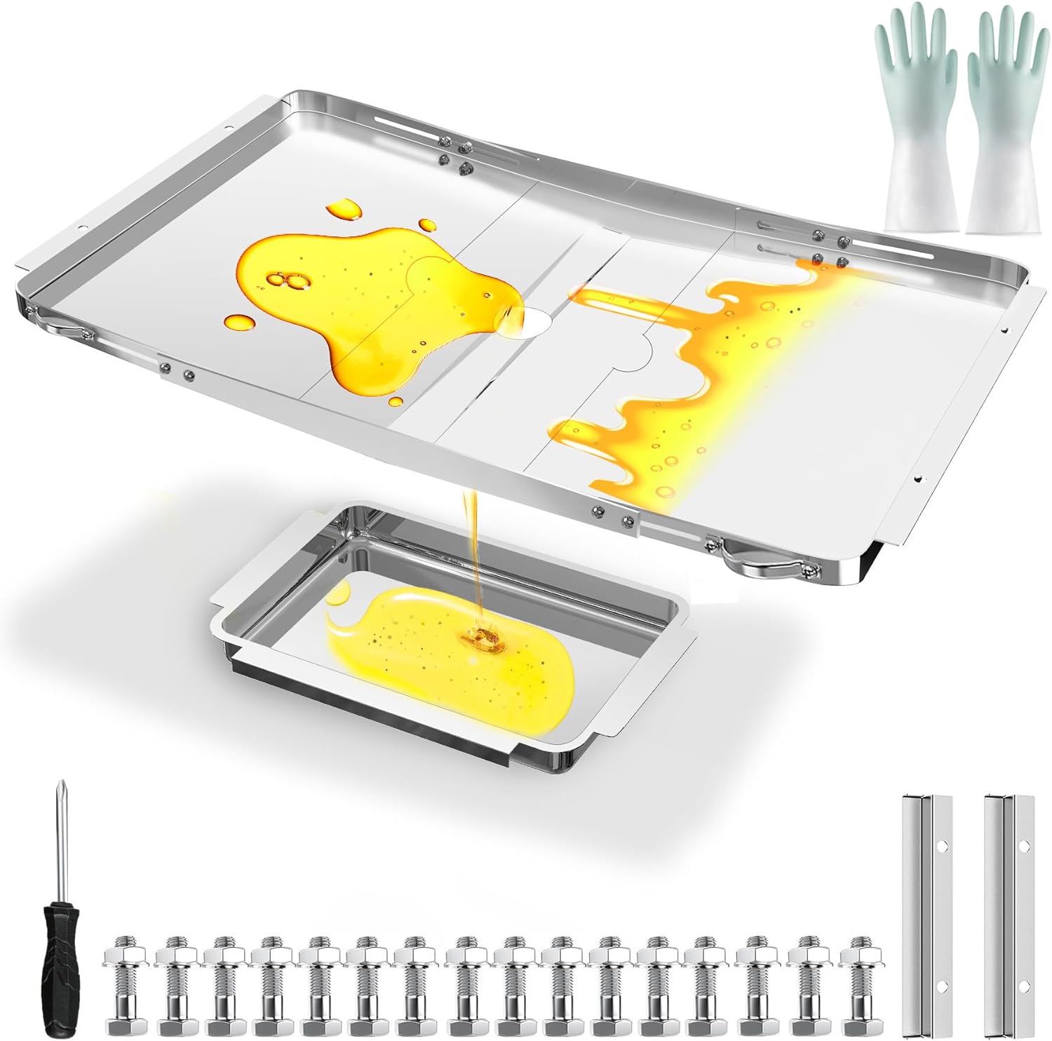 Grill Grease Tray Replacement for Dyna Glo with Catch Pan, Universal Adjustable 25-34 Grill Drip Pan Replacement for 4/5/6 Burner Gas Grill Nexgrill Charbroil Kenmore Expert Grill BHG Grease Tray