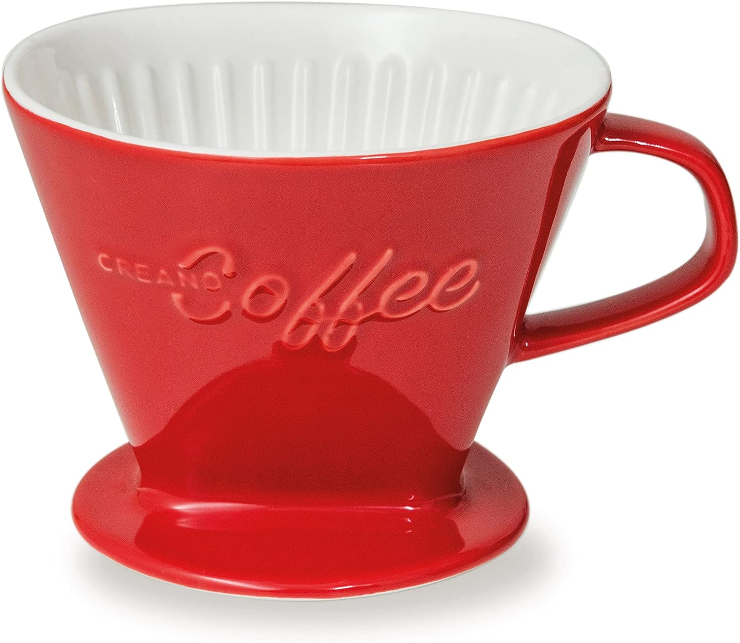 Creano XXL Porcelain Coffee Dripper Ceramic Cone Brewer - Filter Size 4 Red - huge and heavy quality 800gr/28oz - 6 Colours availeble