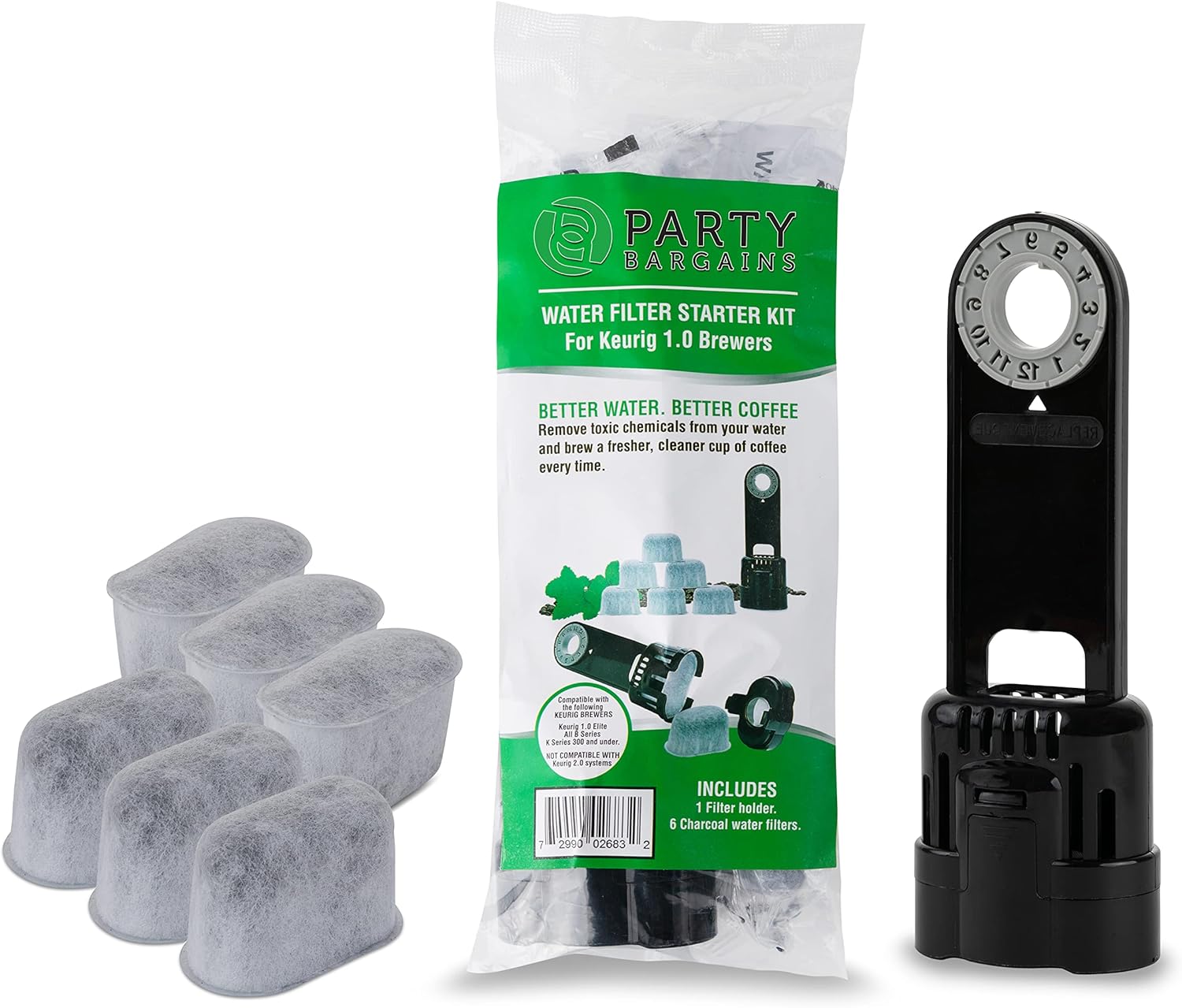 PARTY-BARGAINS Water Filter Kit Replacement for Keurig 1.0 - Coffee Makers Starter Kit: 6 Pods & 1 Filter Holder, Water Filter Cartridges Kit Compatible with Classic Brewers