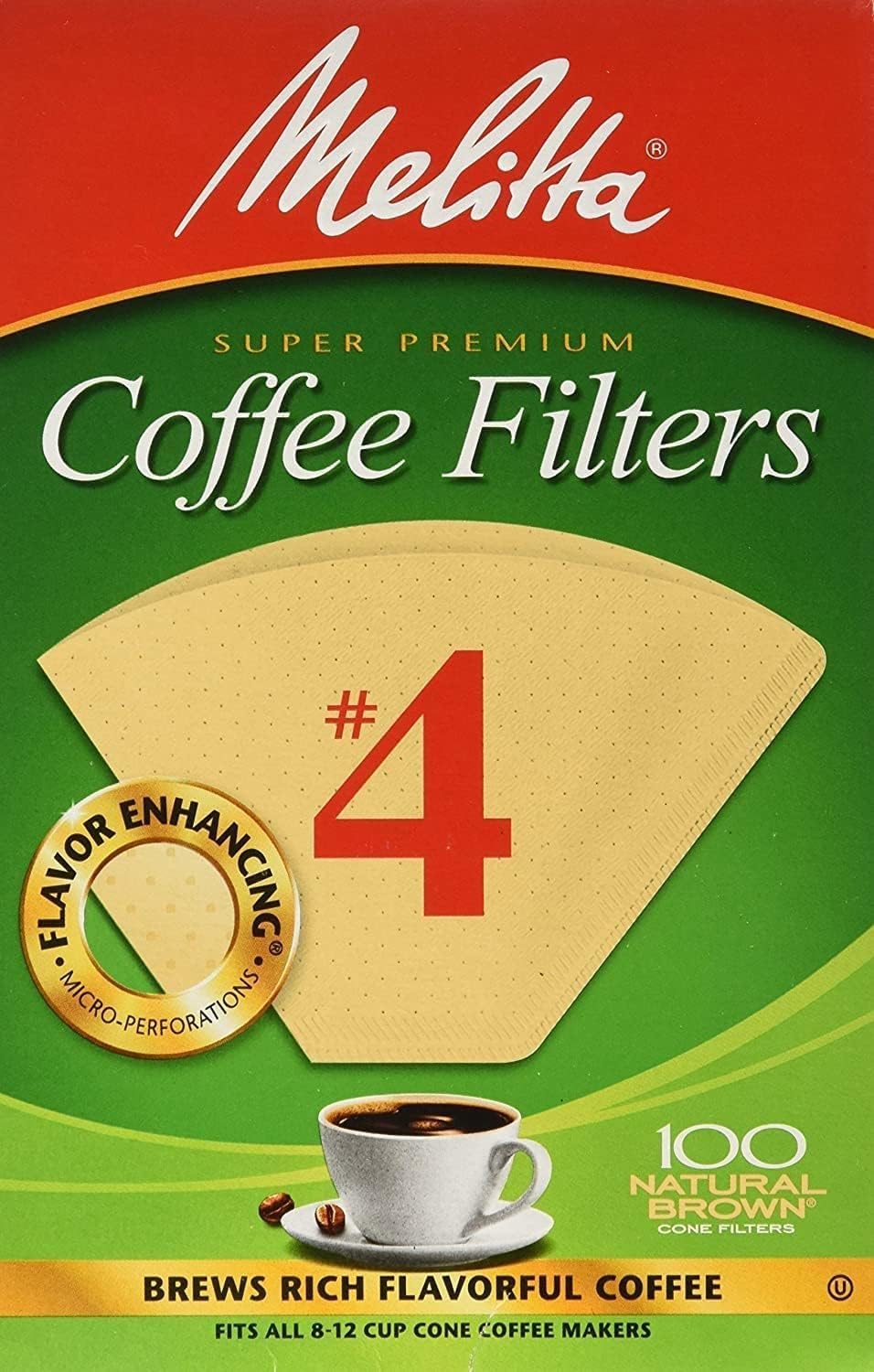 Melitta 4 Cone Coffee Filters, Unbleached Natural Brown, 100 Total Filters Count - Packaging May Vary