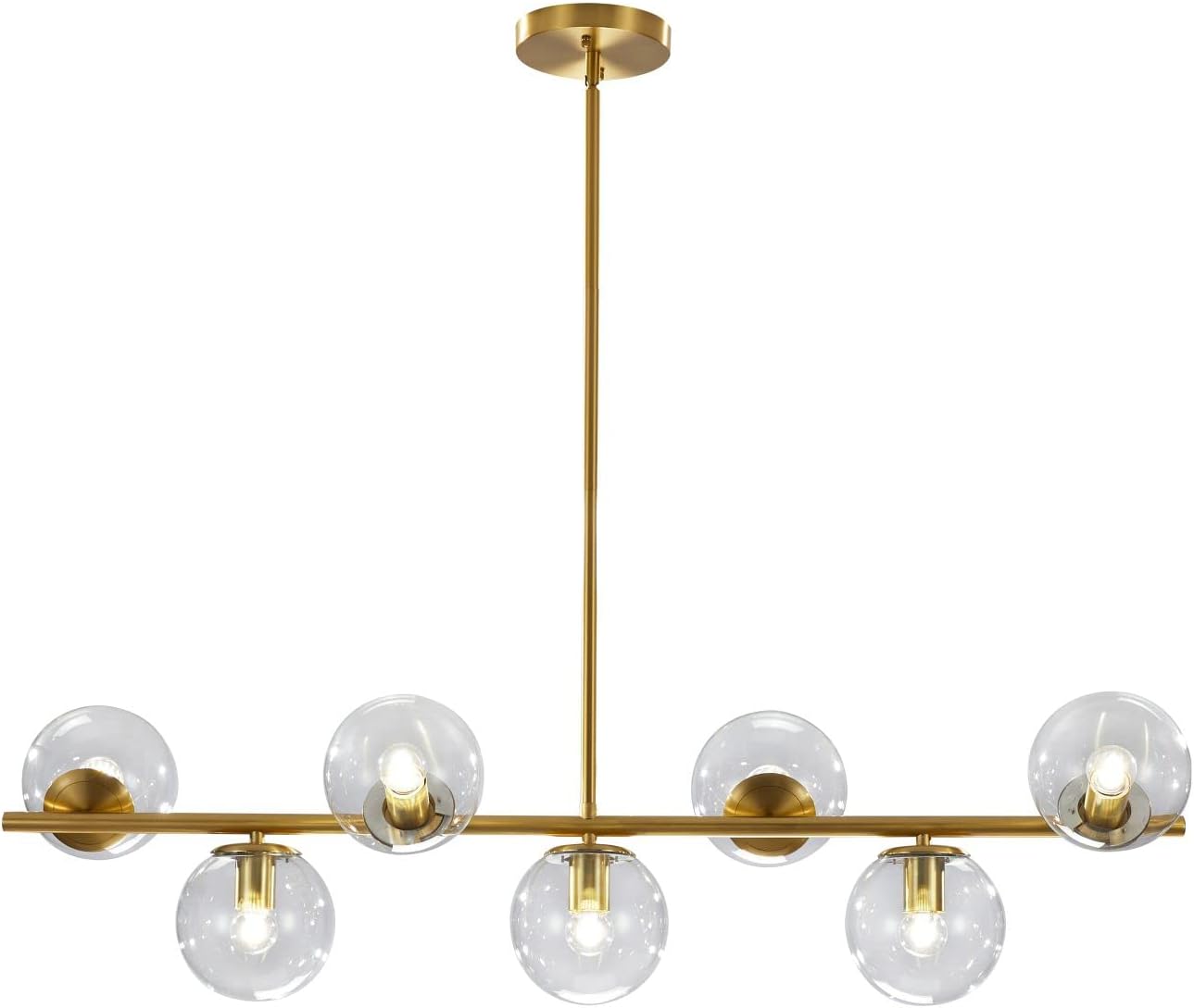 KCO Lighting 7-Light Clear Glass Globe Sputnik Chandelier Lighting Mid Century Modern Pendant Hanging Light Ceiling Gold Brass Chandeliers for Kitchen Island Dining Living Room