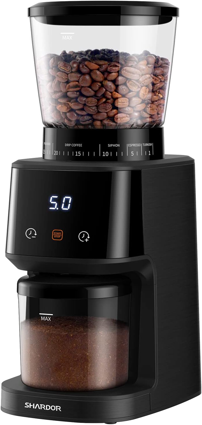 SHARDOR Conical Burr Coffee Bean Grinder with Precision Timer, Touchscreen Adjustable Electric Burr Mill with 31 Precise Settings for Home Use, Matte Black