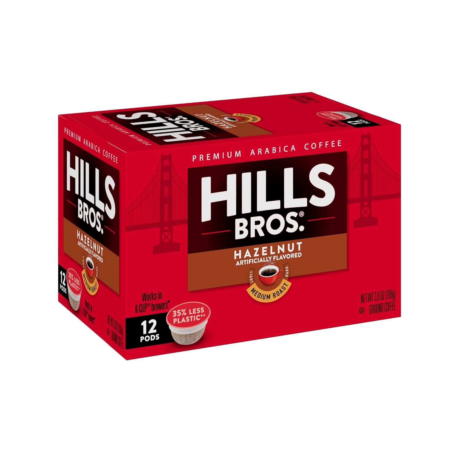 Hills Bros Single Serve Coffee Pods, Hazelnut, Medium Roast, 12 CountKeurig Compatible, Roasted 100% Arabica Coffee, Slightly Sweet and Nutty Flavo