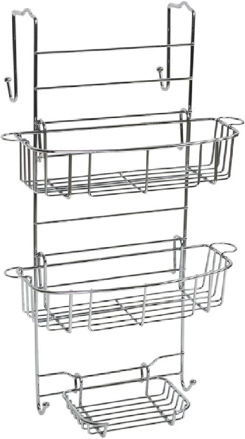 Zenna Home Hanging Shower Caddy, Over the Door, Rust Resistant, with 2 Storage Baskets, Soap Dish, Razor Holders and Hooks, Bathroom or Kitchen Shelf Organizer, No Drilling, Stainless Steel