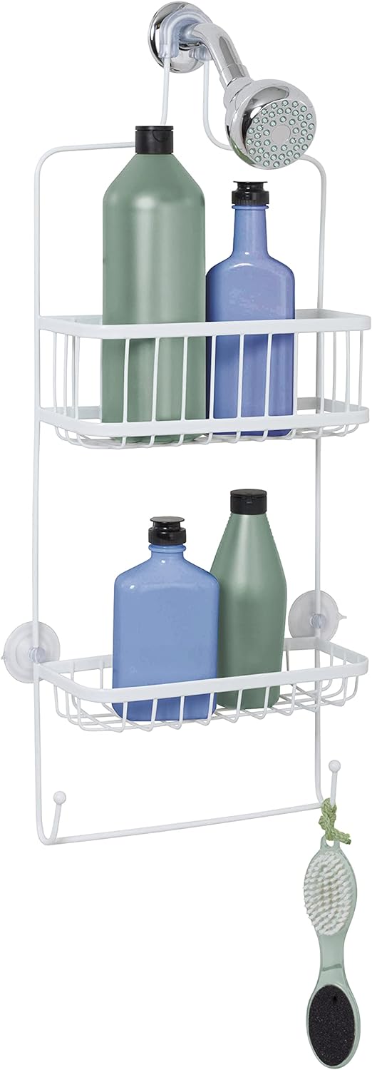 Zenna Home Hanging Over-the-Shower Caddy, 2 Baskets, White