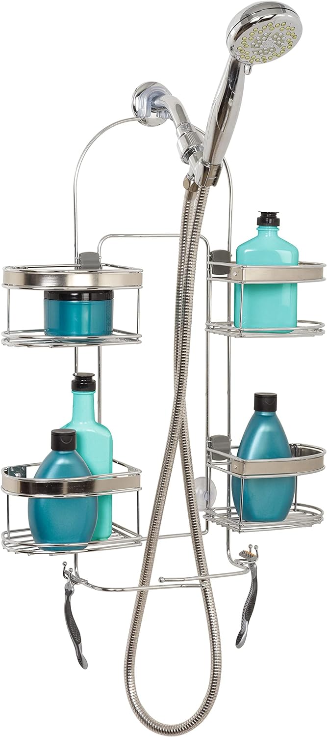 Zenna Home Rust-Resistant Expandable Hanging Shower Caddy, Chrome with Brushed Accents