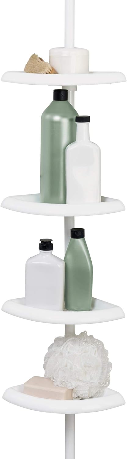 Zenna Home Tension Pole Shower Caddy, 4 Shelves, Adjustable, 60 to 97 Inch, White