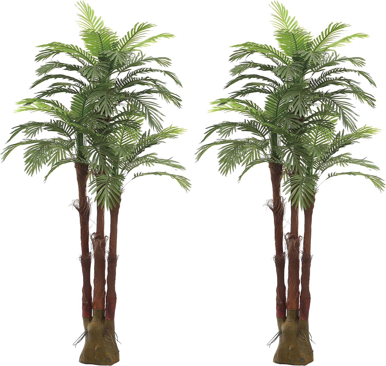 AMERIQUE Pair Gorgeous 6 Feet Triple Tropical Palm Artificial Plant Tree with Standable Trunk, Real Touch Technology, with UV Protection, Green, (Set of 2)