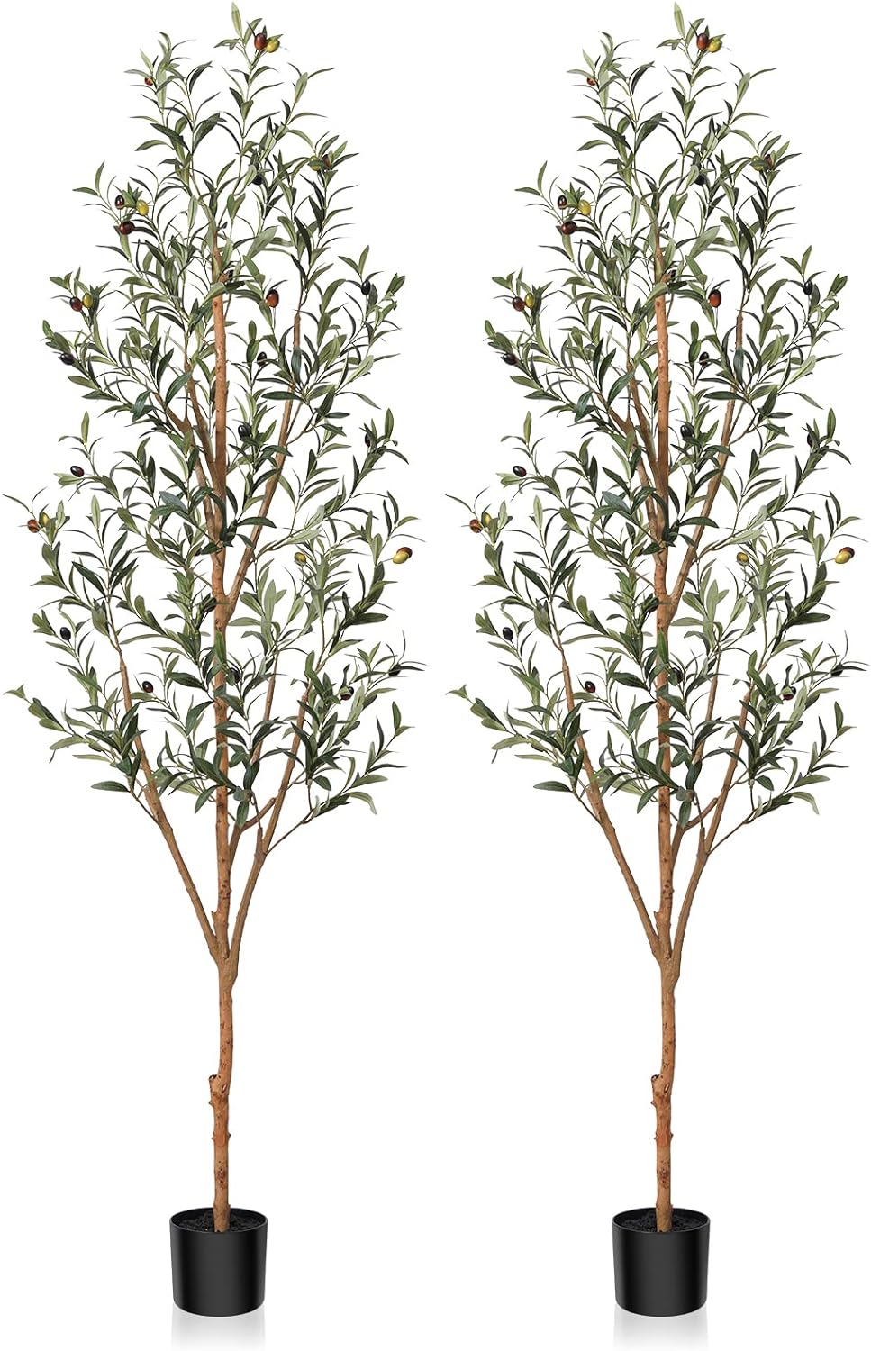 Kazeila Artificial Olive Tree 6FT Tall Faux Silk Plant for Home Office Decor Indoor Fake Potted Tree with Natural Wood Trunk and Lifelike Fruits, 2 Pack